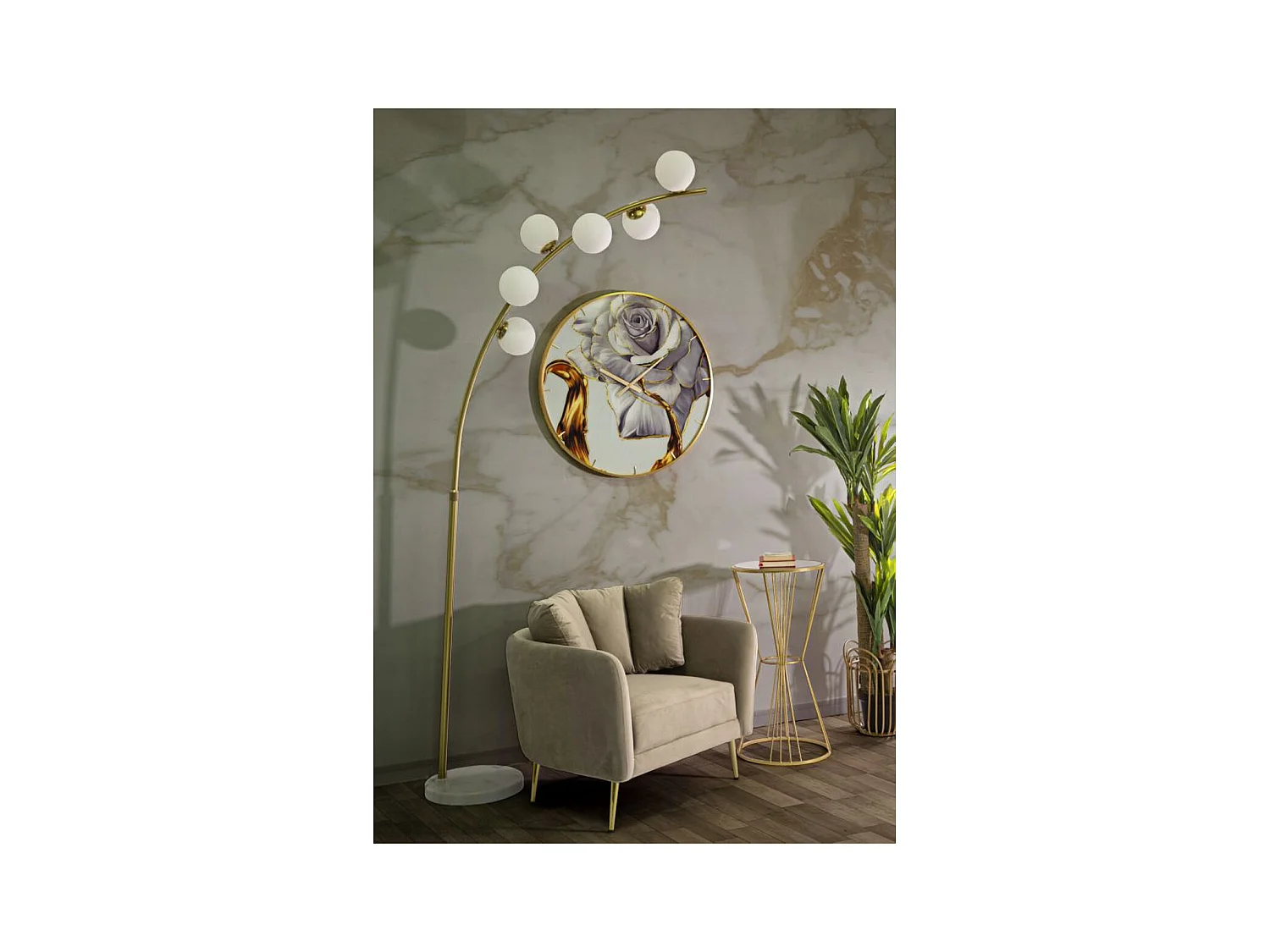 Lampada da Terra MF208, Oro, 130x45x220 cm, Epikasa