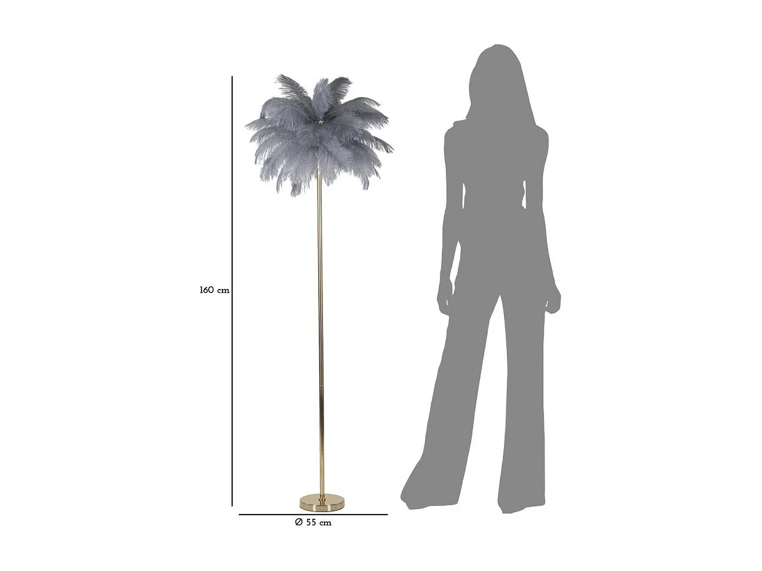 Lampadaire Plumes 8, Gris, 55x55x160 cm, Seven Design