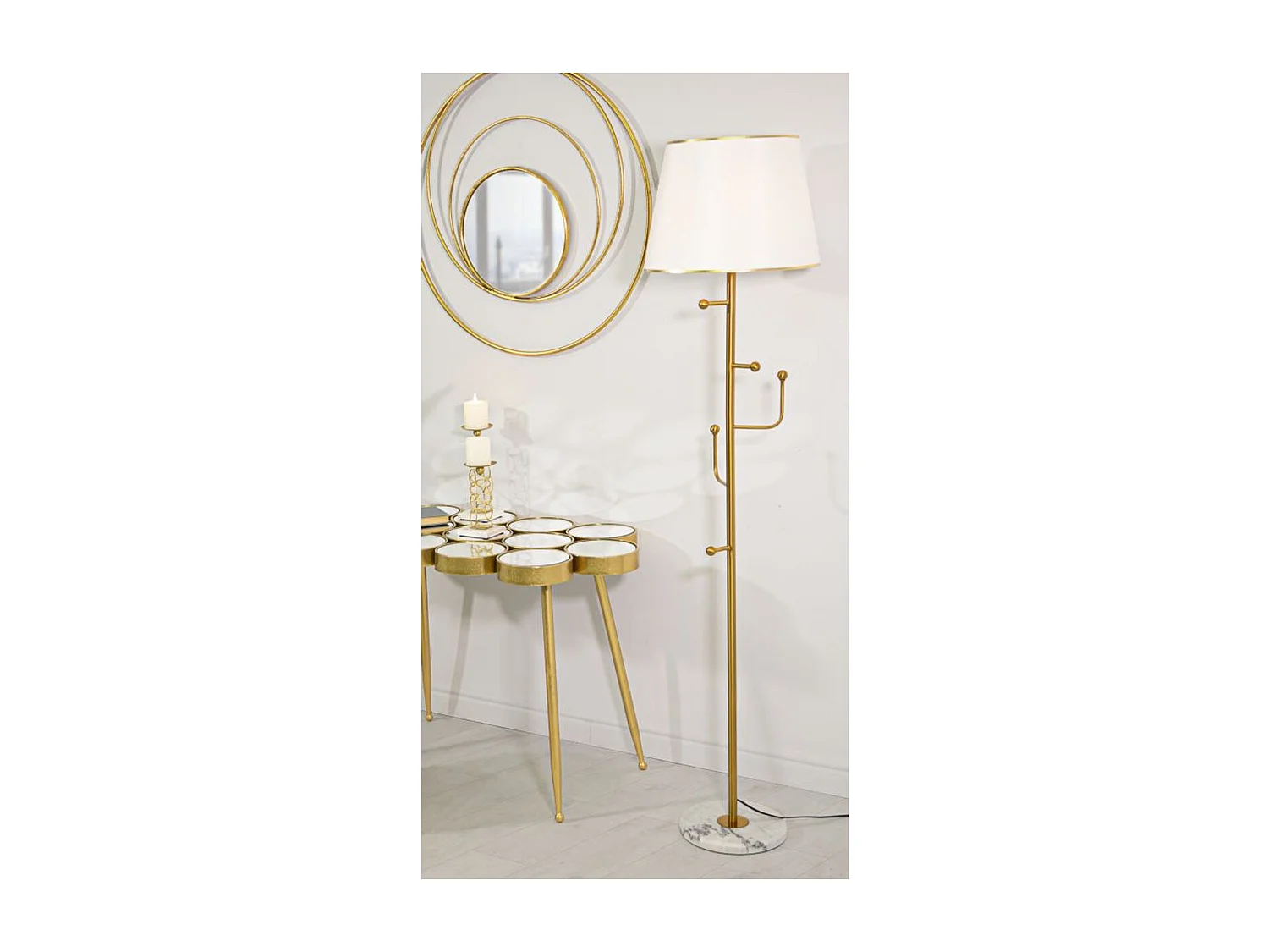 Lampa Podłogowa MF191, Złoto, 41x41x173 cm, Seven Design