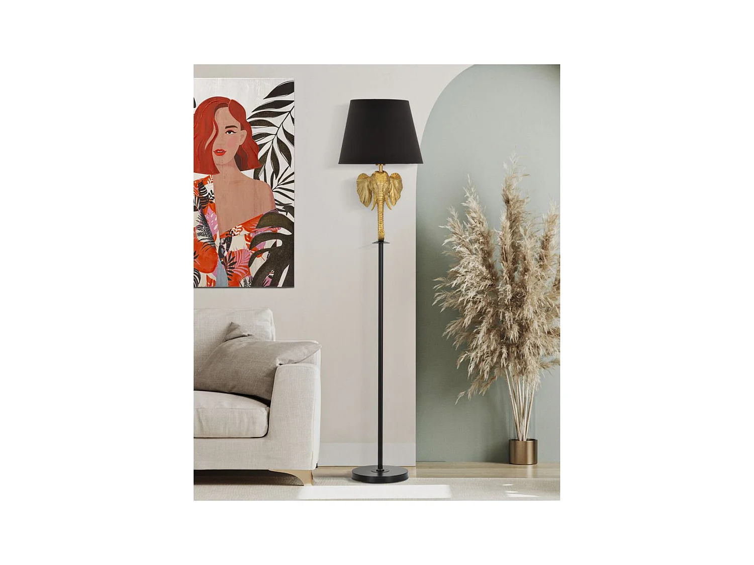 Staande Lamp Olifant 1, Zwart, 37x37x164 cm, Epikasa