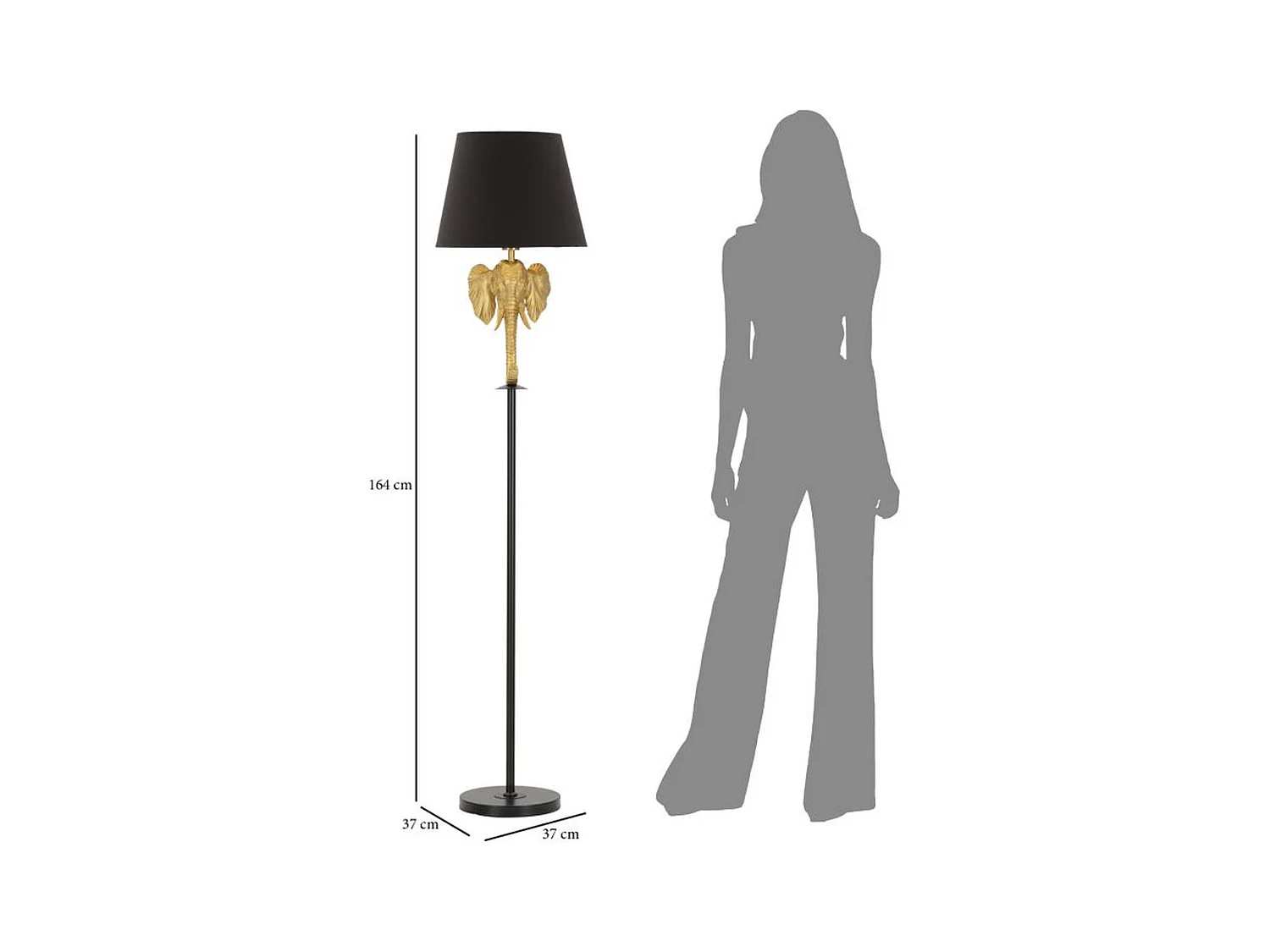 Staande Lamp Olifant 1, Zwart, 37x37x164 cm, Epikasa