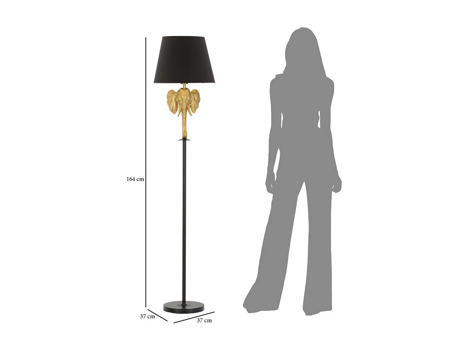 Lampa Podłogowa Słoń 1, Czarny, 37x37x164 cm, Seven Design