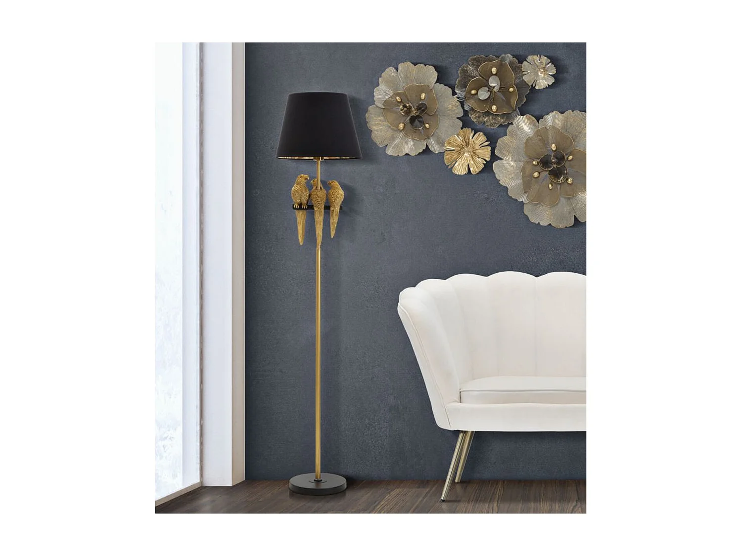 Lampadaire Perroquet 4, Noir, 37x37x164,5 cm, Seven Design