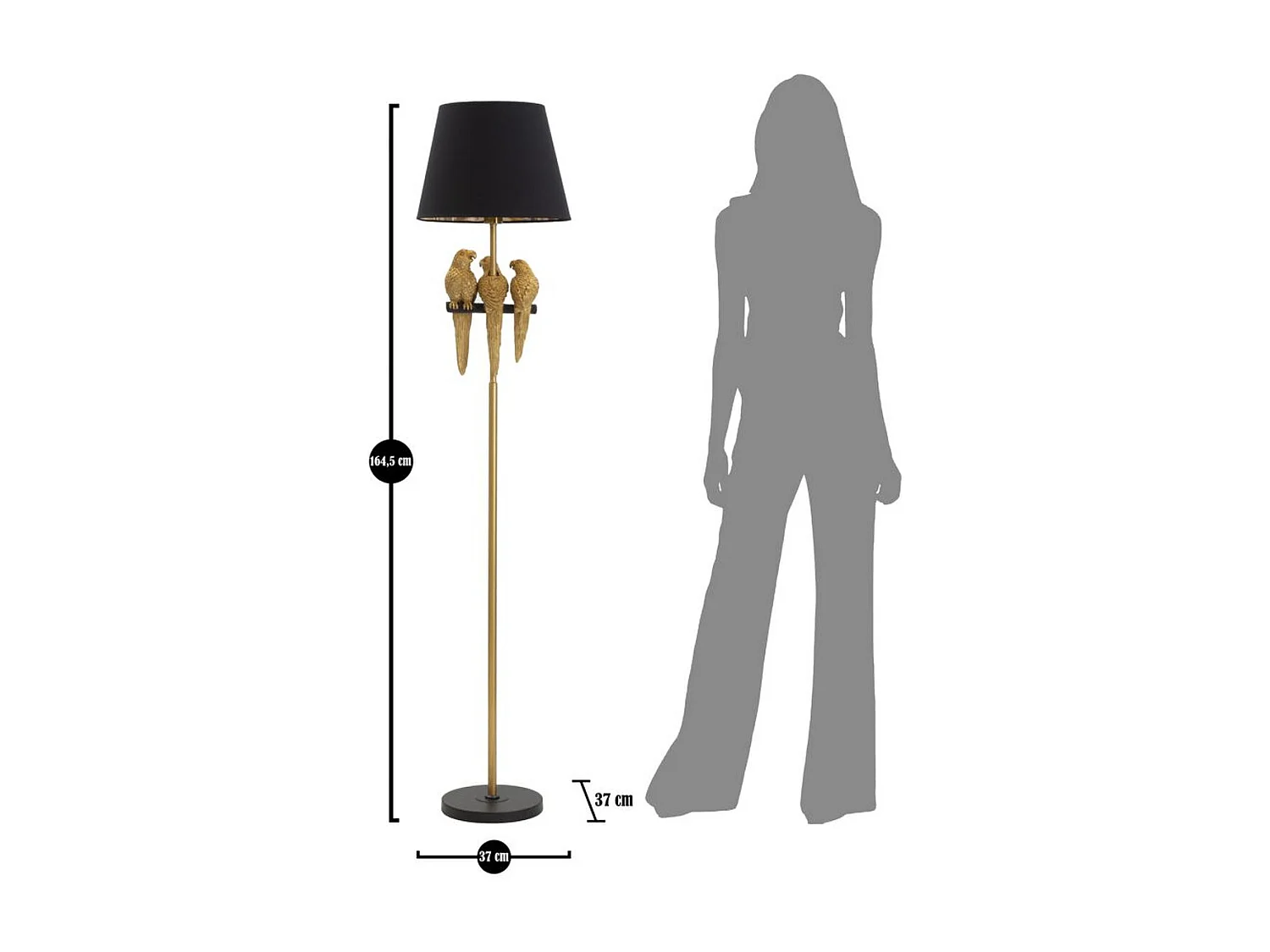 Lampadaire Perroquet 4, Noir, 37x37x164,5 cm, Seven Design