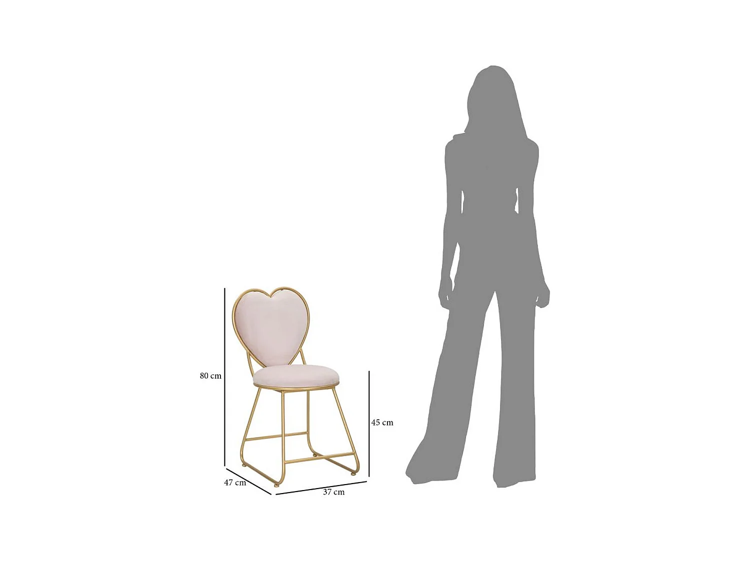 Chaise Cœur 14, Rose, 37x47x80 cm, Seven Design