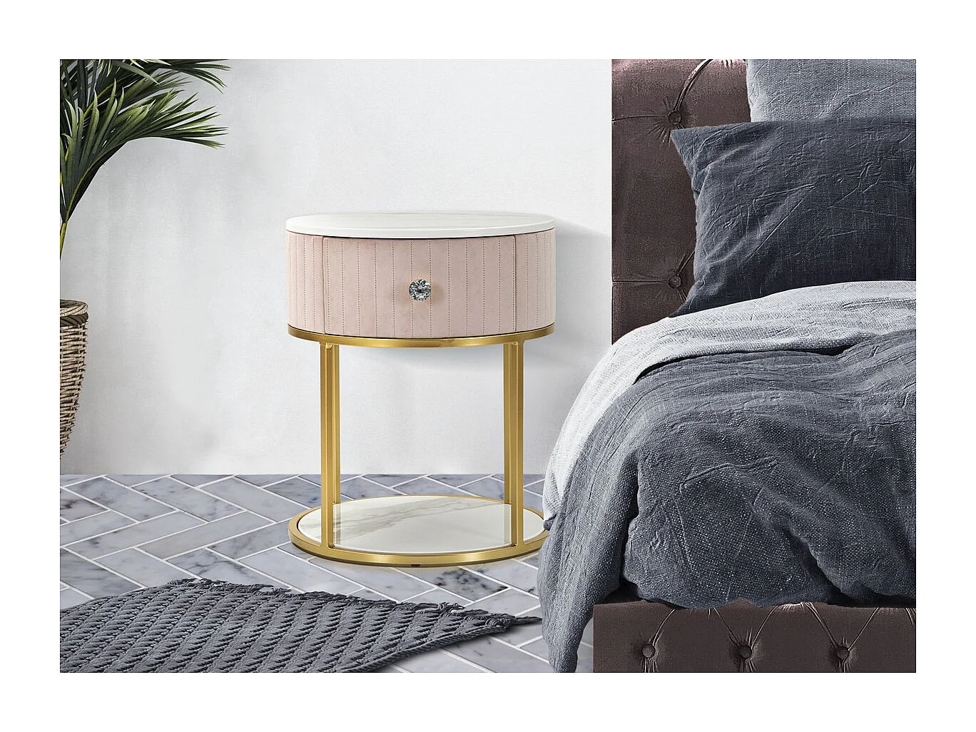 Mesa de Cabeceira MF18, Cor-de-rosa, 42x42x48 cm, Seven Design