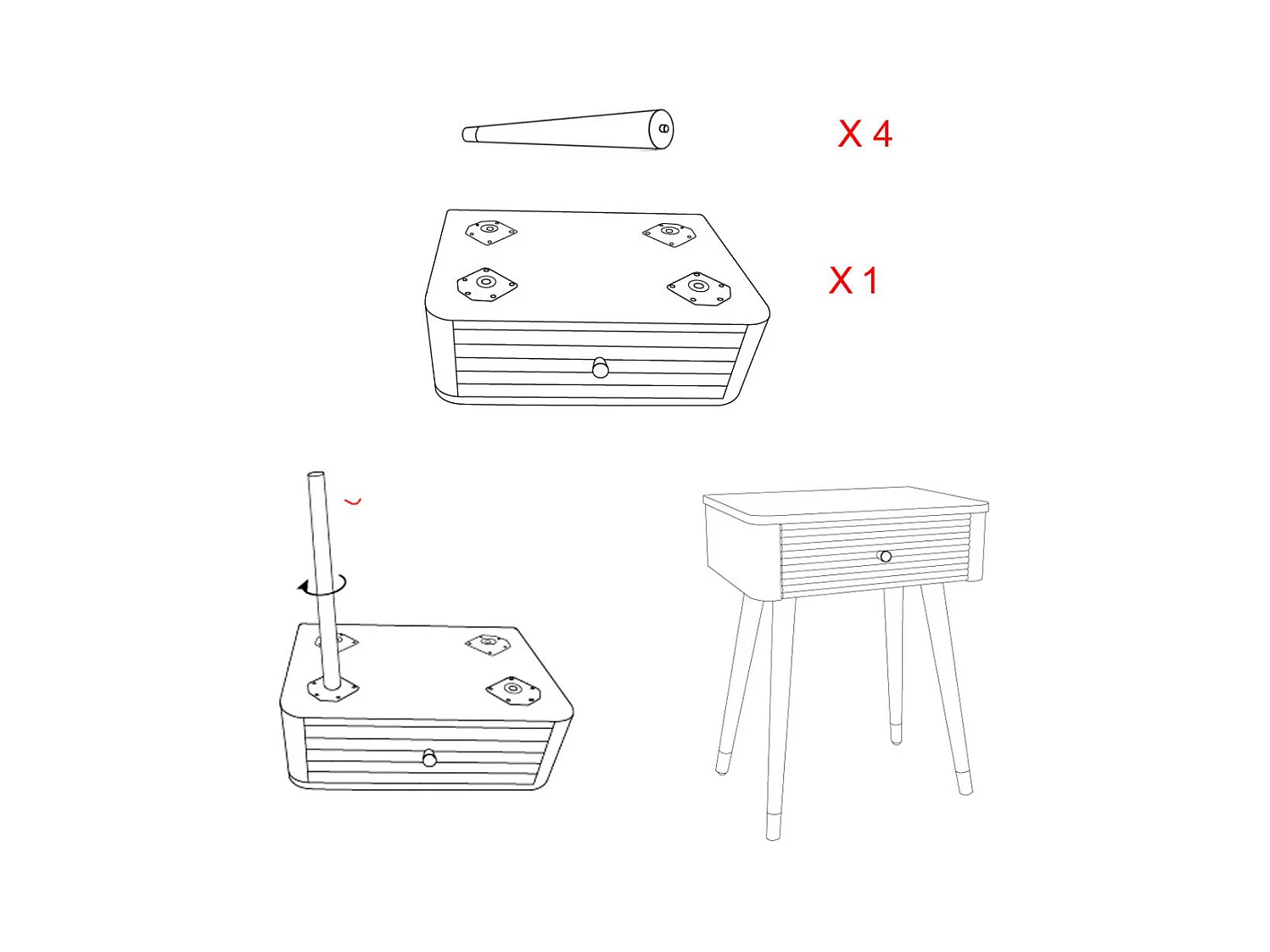 Table de Chevet MF11, Blanc, 45x32x62 cm, Seven Design