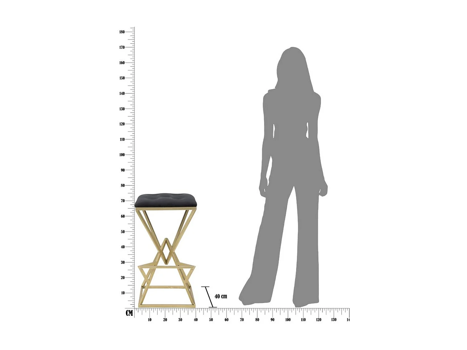 Niski Stołek Trójkąty, Złoto, 40x40x75 cm, Seven Design