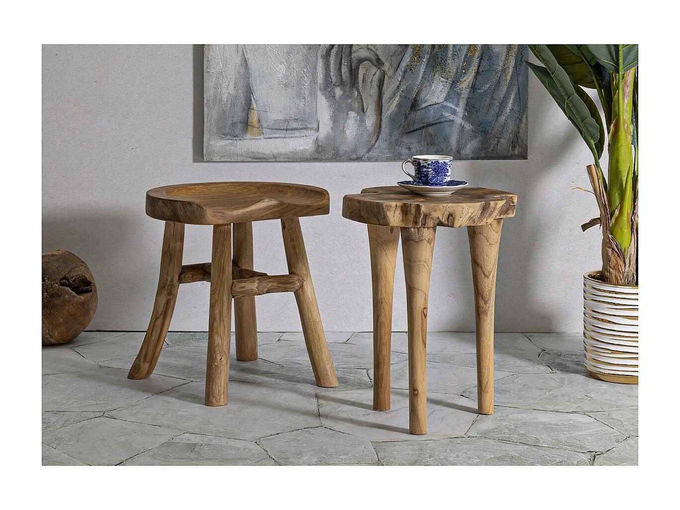 Tabouret Bas Natura 13, Marron, 40x32x42 cm, Seven Design
