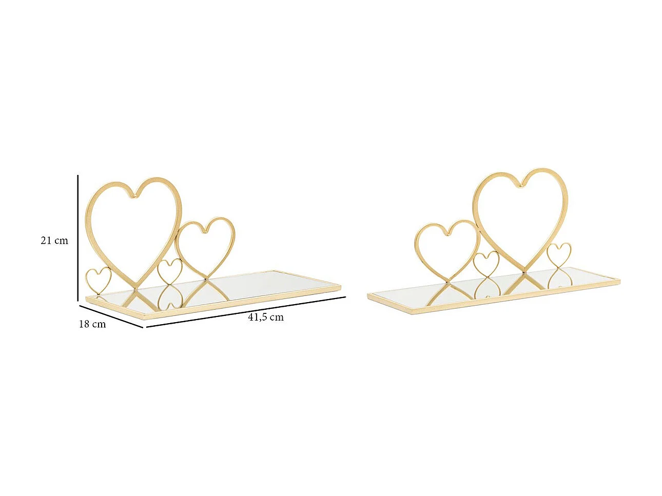 Étagère Cœur 23, Or, 41,5x18x21 cm, Seven Design
