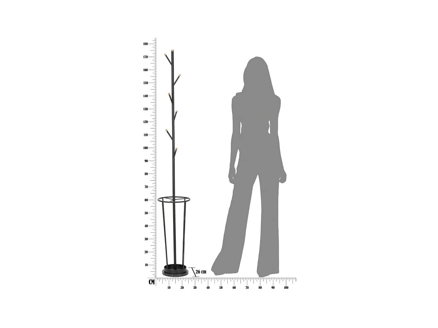 Wieszak Podłogowy MF1, Czarny, 26x26x176 cm, Epikasa