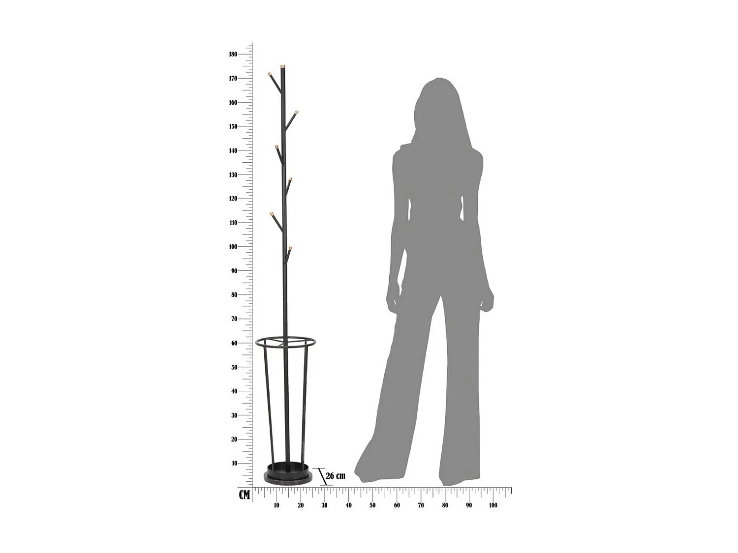 Porte-Manteau sur Pied MF1, Noir, 26x26x176 cm, Seven Design