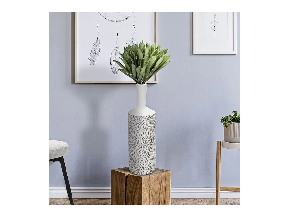 Decoratieve Vaas MF679, Wit, 15x15x49,5 cm, Epikasa