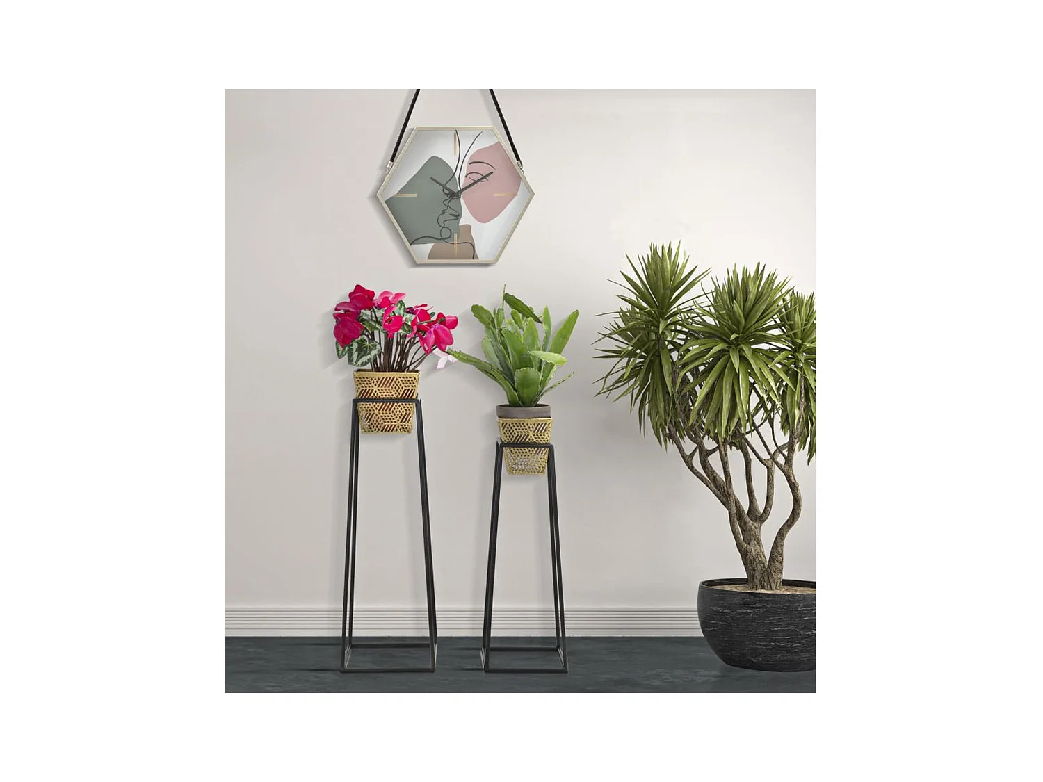 Set di 2 Vasi per Piante MF417, Oro, 23x23x70 cm, Epikasa