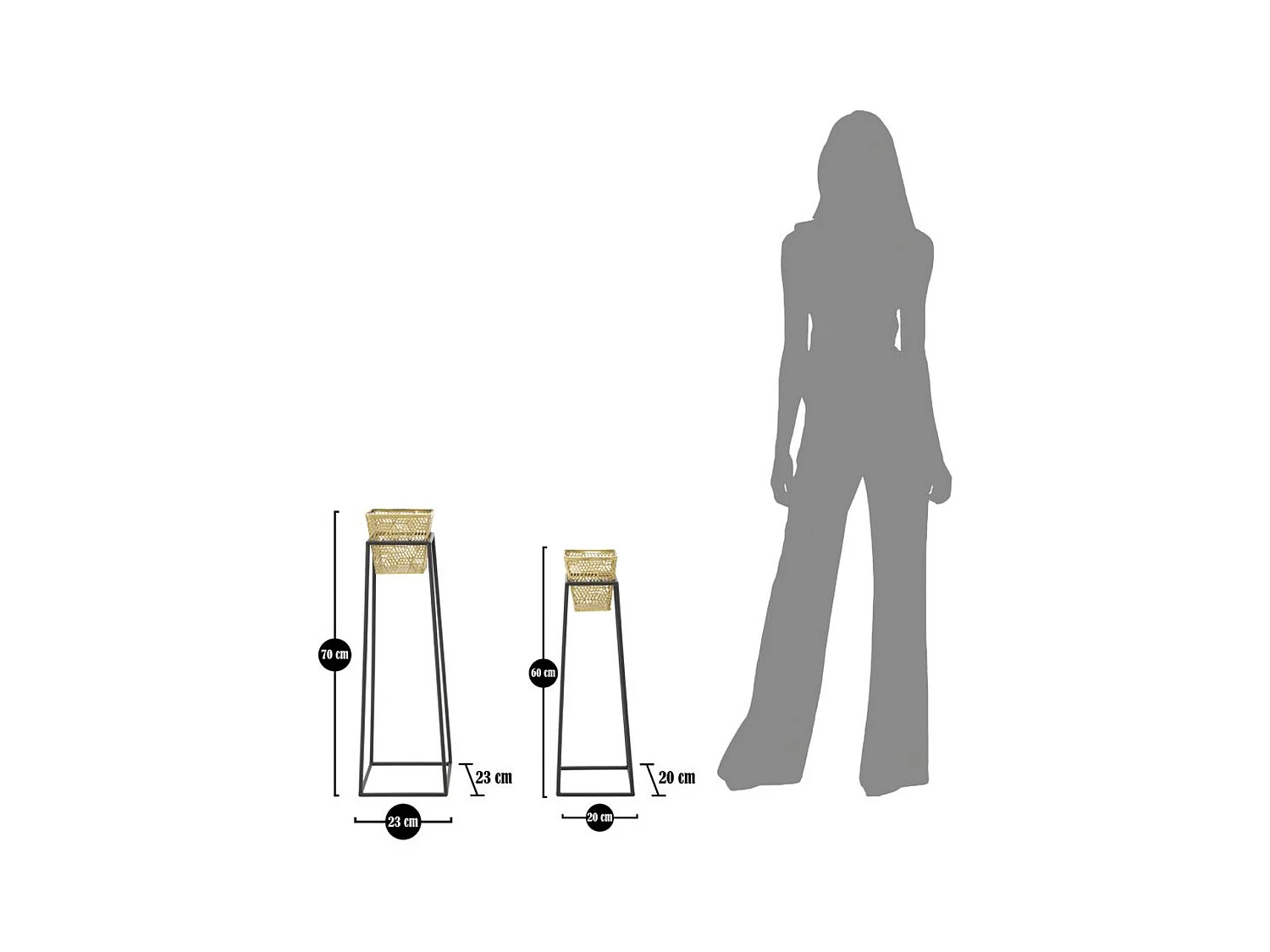 Set di 2 Vasi per Piante MF417, Oro, 23x23x70 cm, Epikasa