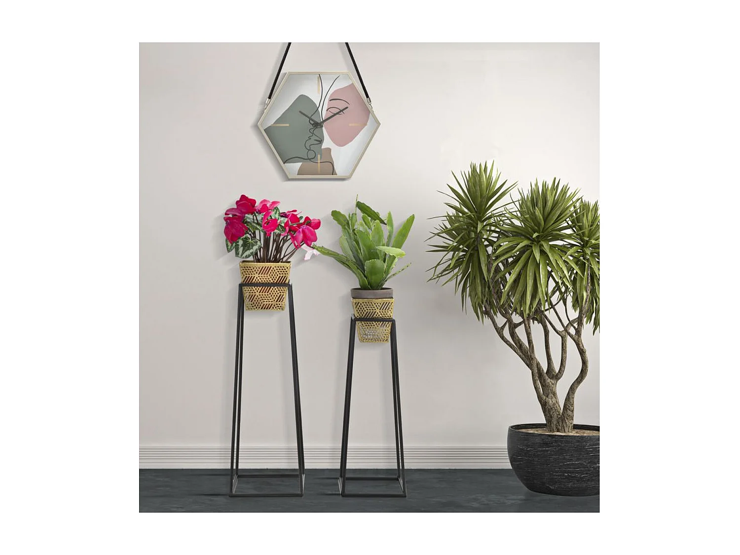 Lot de 2 Cache Pots MF417, Or, 23x23x70 cm, Seven Design