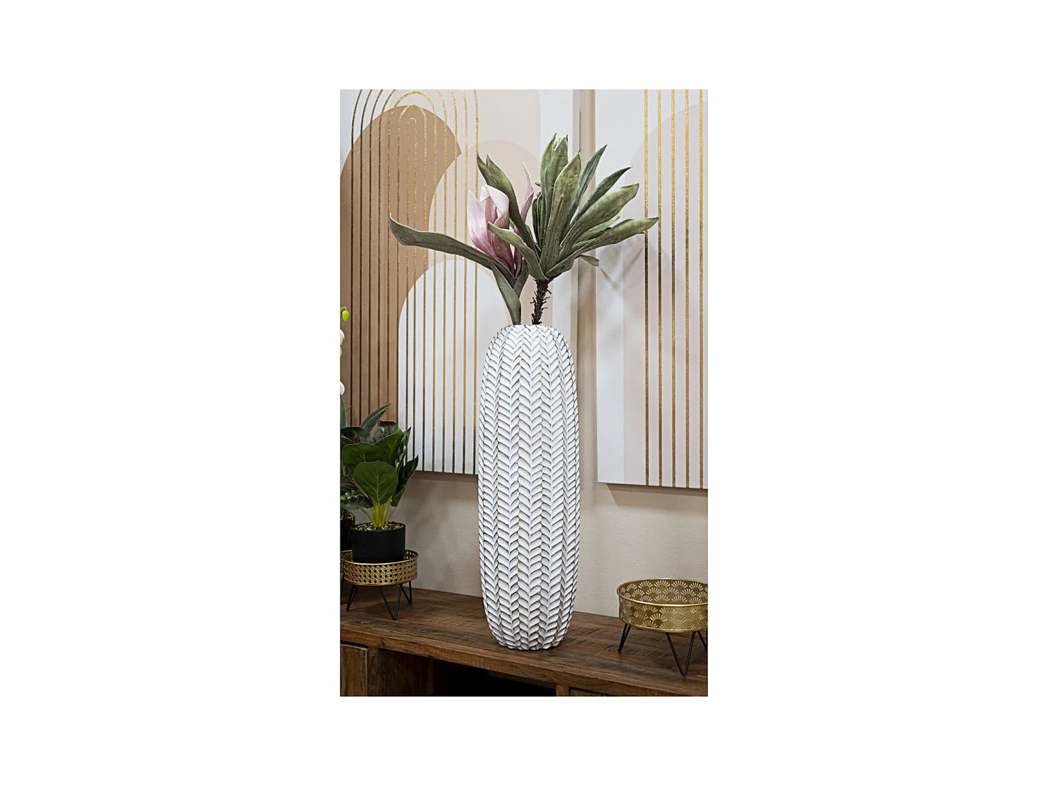 Decoratieve Vaas MF665, Wit, 20x20x67 cm, Epikasa