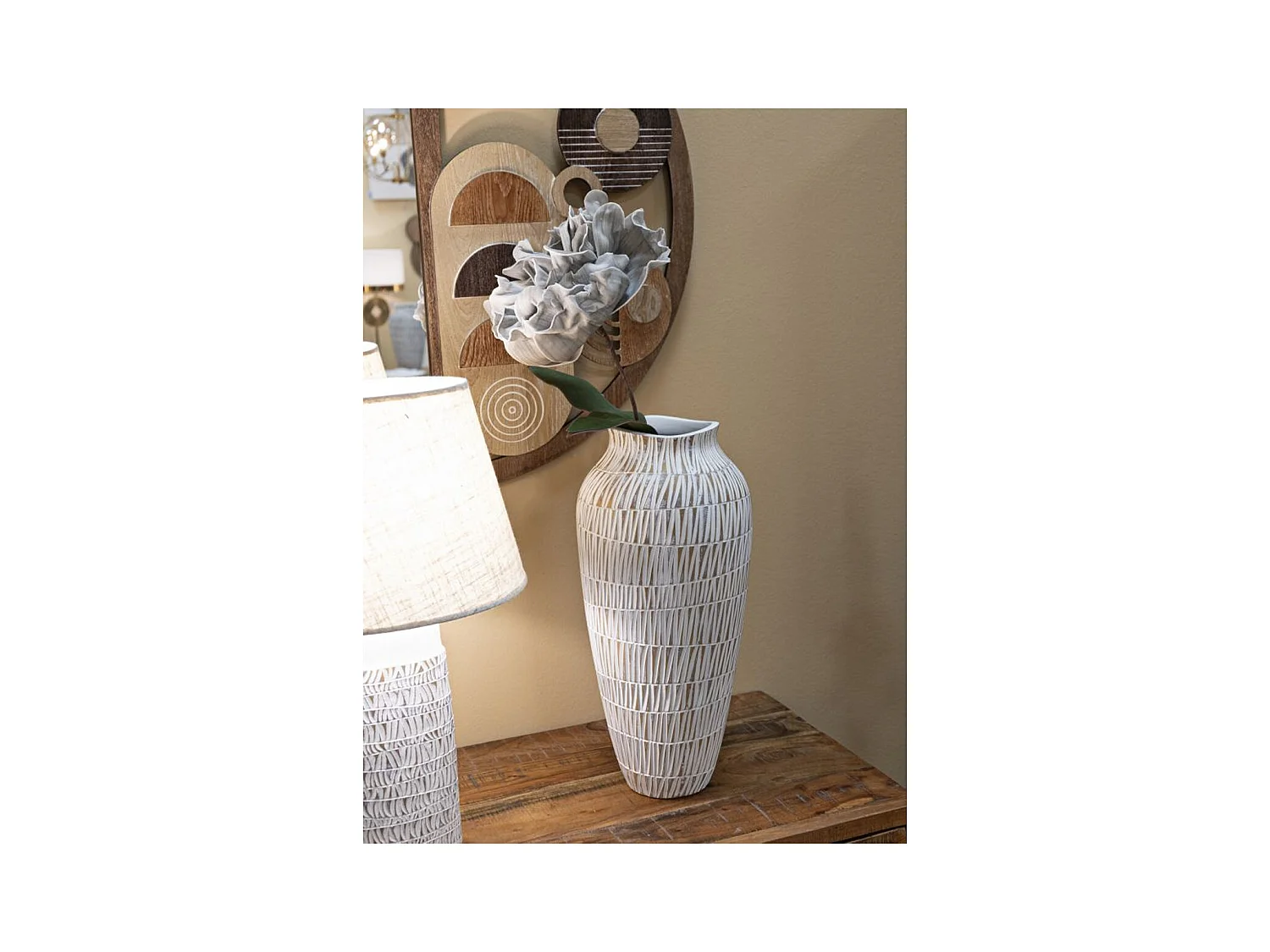 Vase Décoratif MF666, Blanc, 23x23x50 cm, Epikasa