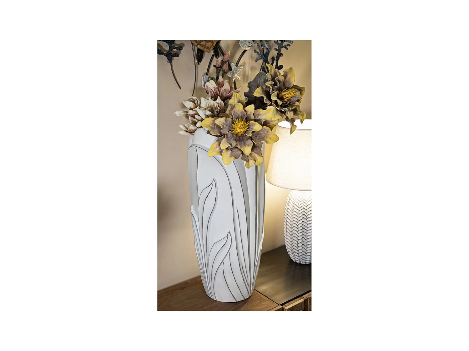 Decoratieve Vaas MF655, Wit, 30,5x30,5x69 cm, Epikasa