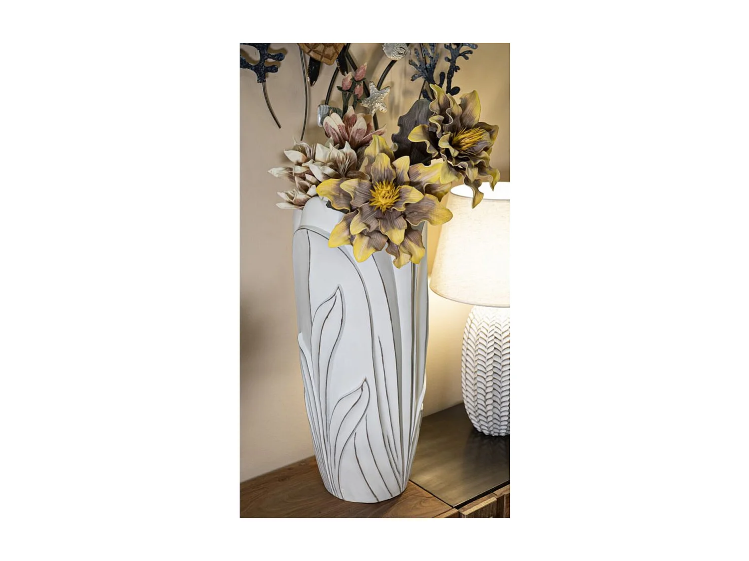 Vase Décoratif MF655, Blanc, 30,5x30,5x69 cm, Seven Design
