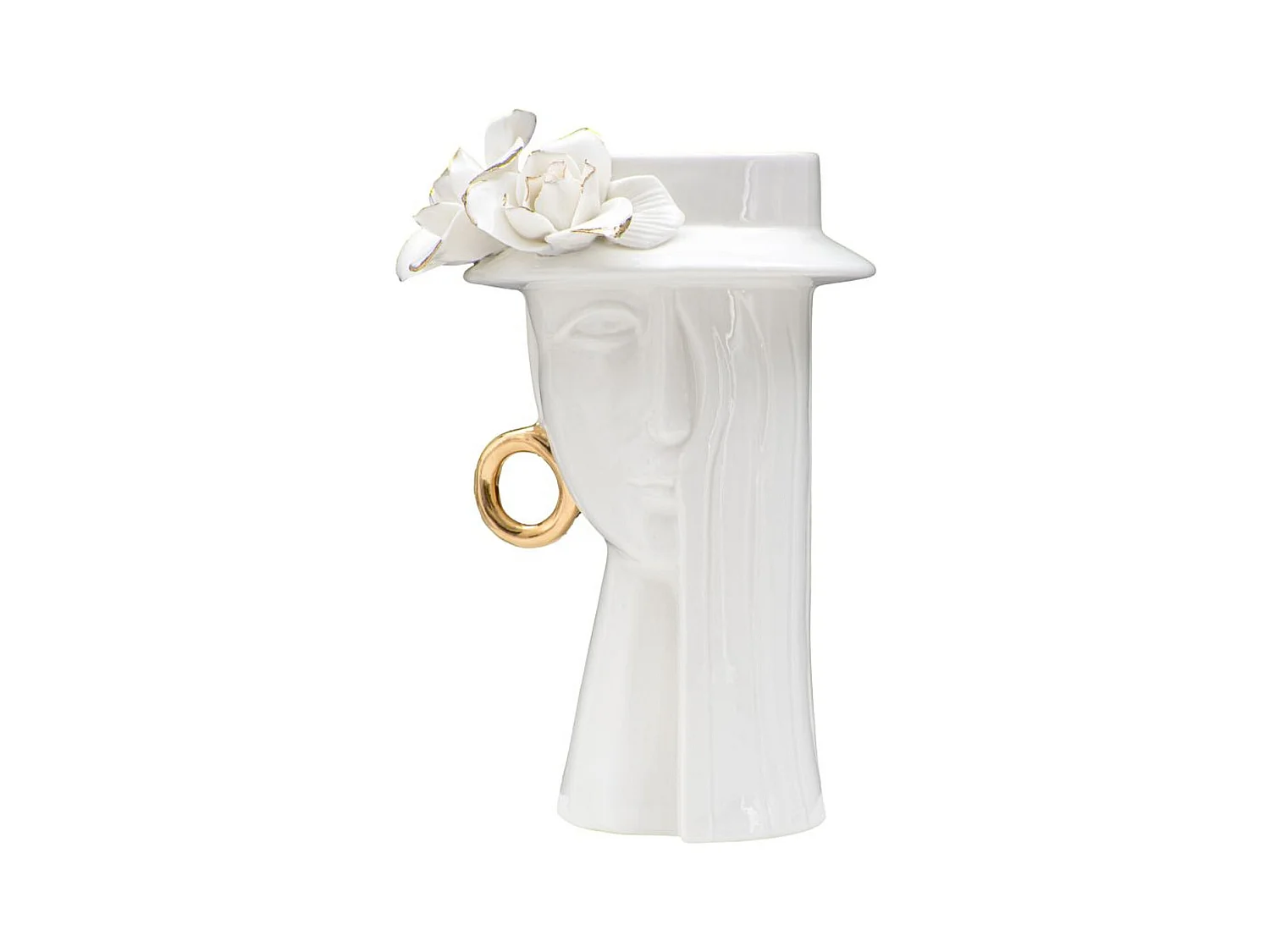 Vase Décoratif Visage 29, Blanc, 15x13,3x23,5 cm, Epikasa