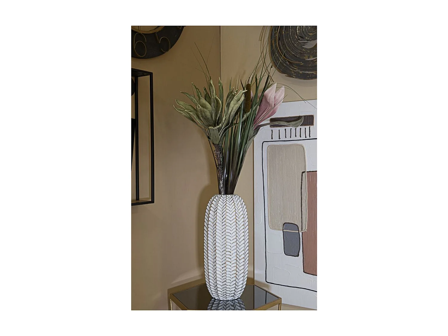 Vaso Decorativo MF673, Branco, 18,5x18,5x46 cm, Seven Design