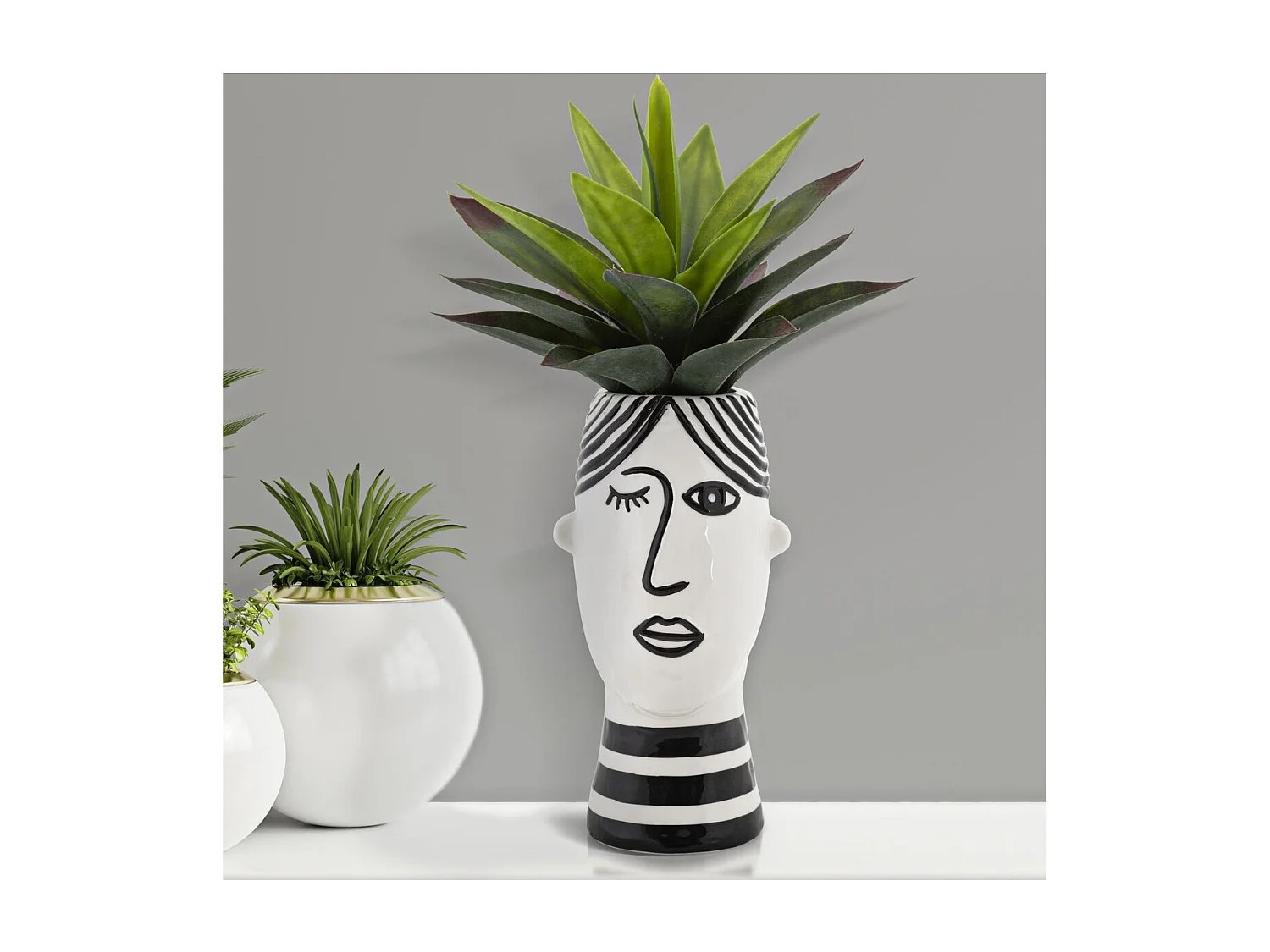Jarrón Decorativo Cara 31, Blanco, 13,2x11,8x26,3 cm, Seven Design