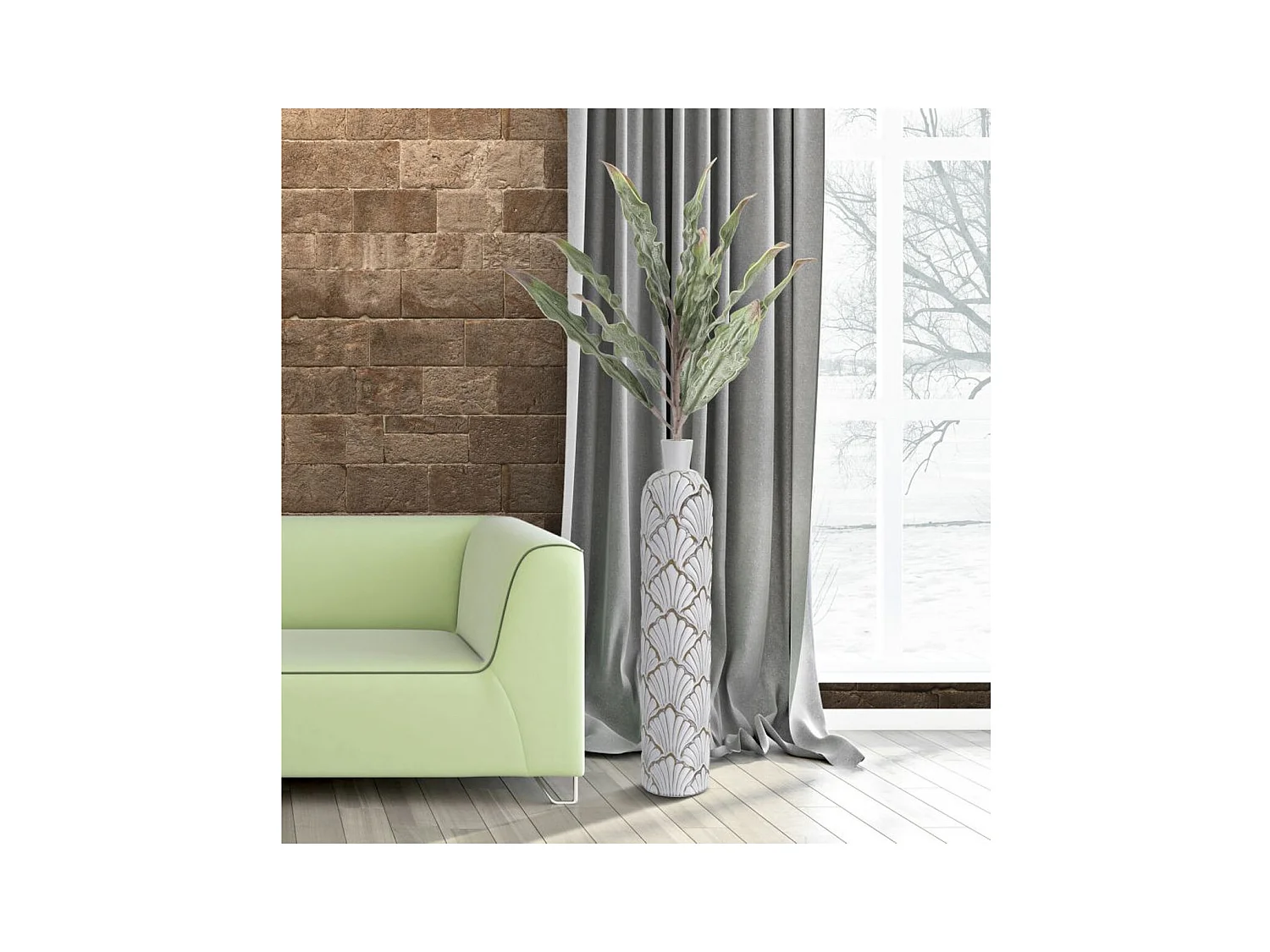 Decoratieve Vaas MF664, Wit, 15,5x15,5x74 cm, Seven Design