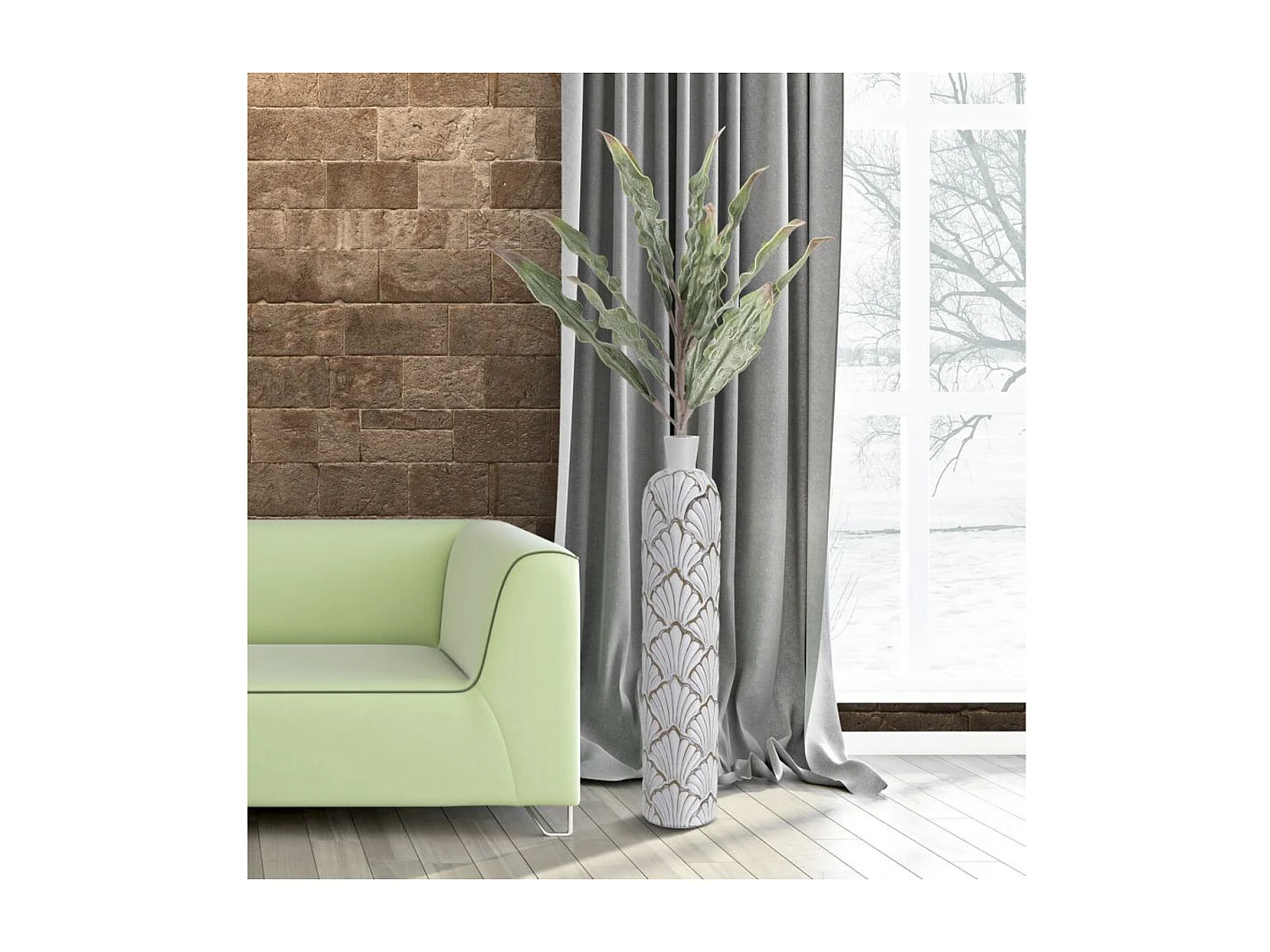 Vase Décoratif MF664, Blanc, 15,5x15,5x74 cm, Seven Design