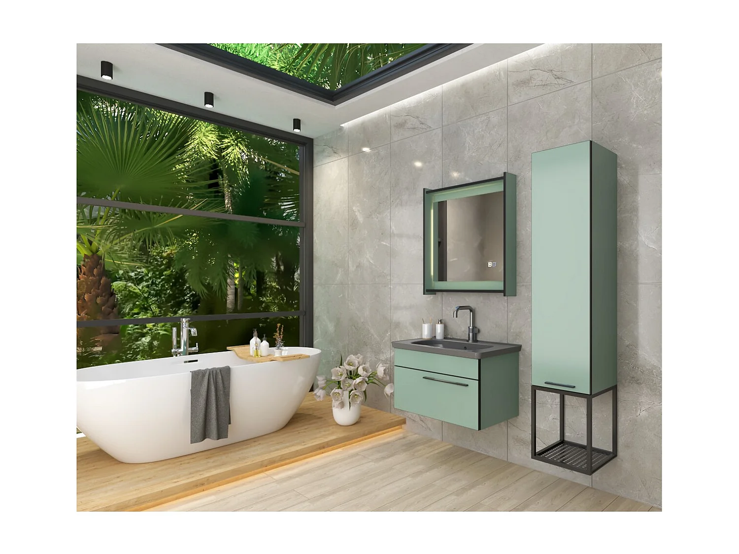 Meuble sous Lavabo Belucci, Vert, 43x76x43 cm, EPIKASA