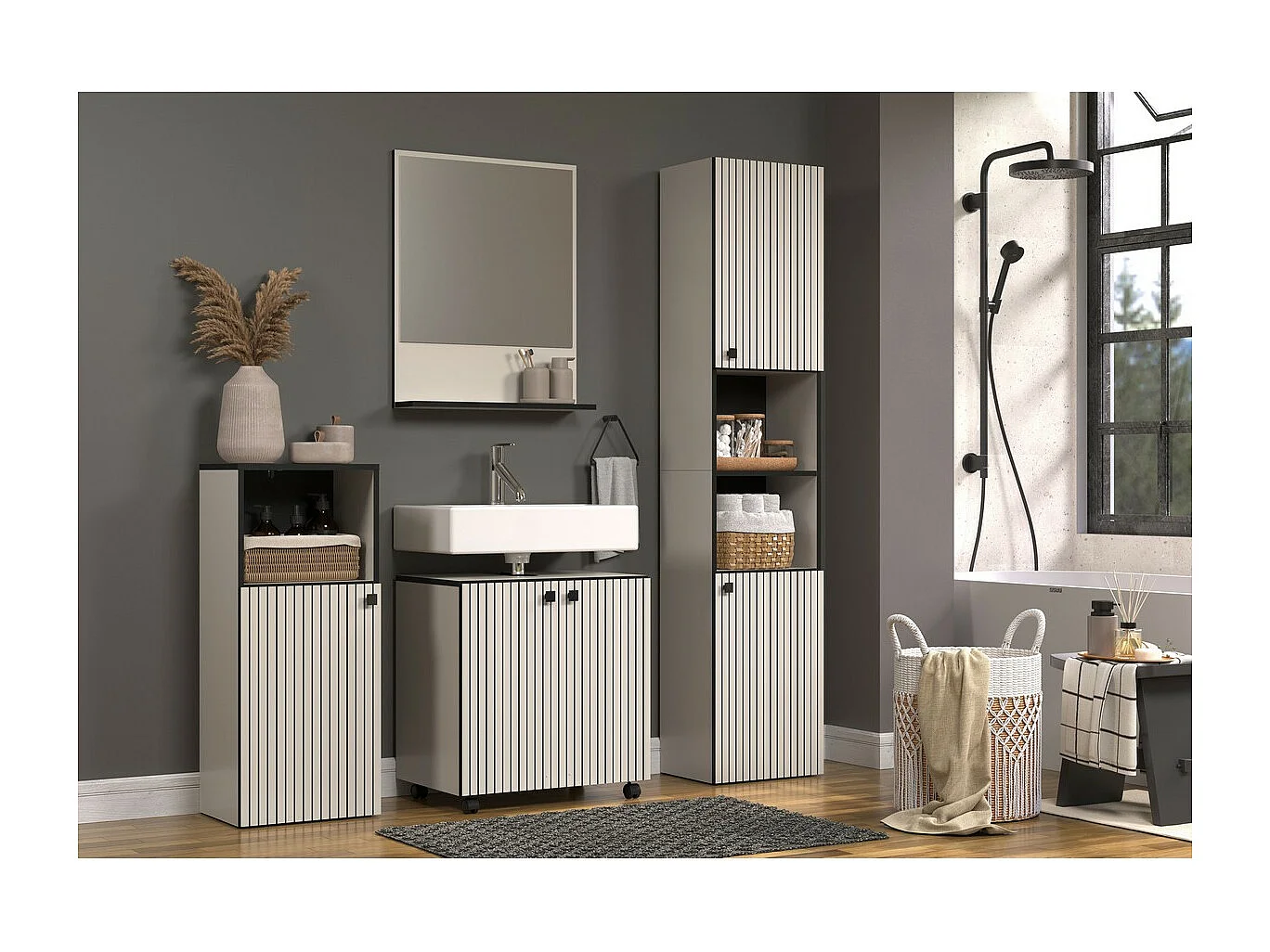 Meuble de Salle de Bain Sous Lavabo Pure, Gris, 60x42x64 cm, Seven Design