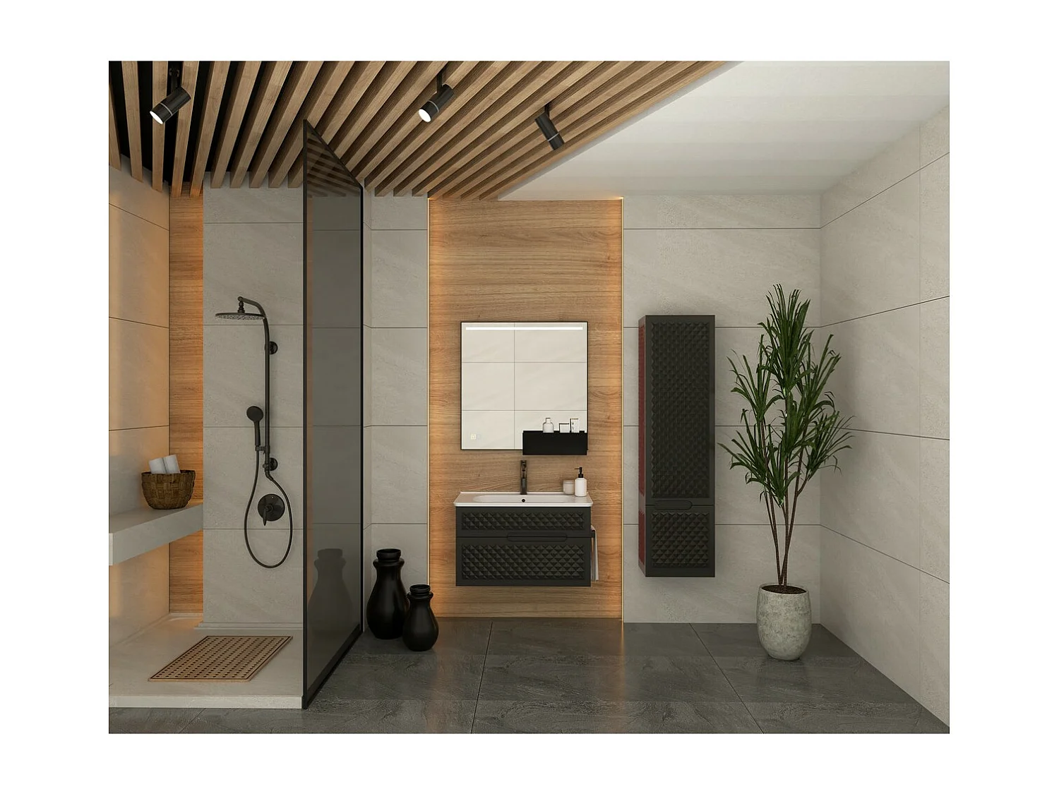 Meuble sous Lavabo Optima, Noir, 43x76x46 cm, EPIKASA