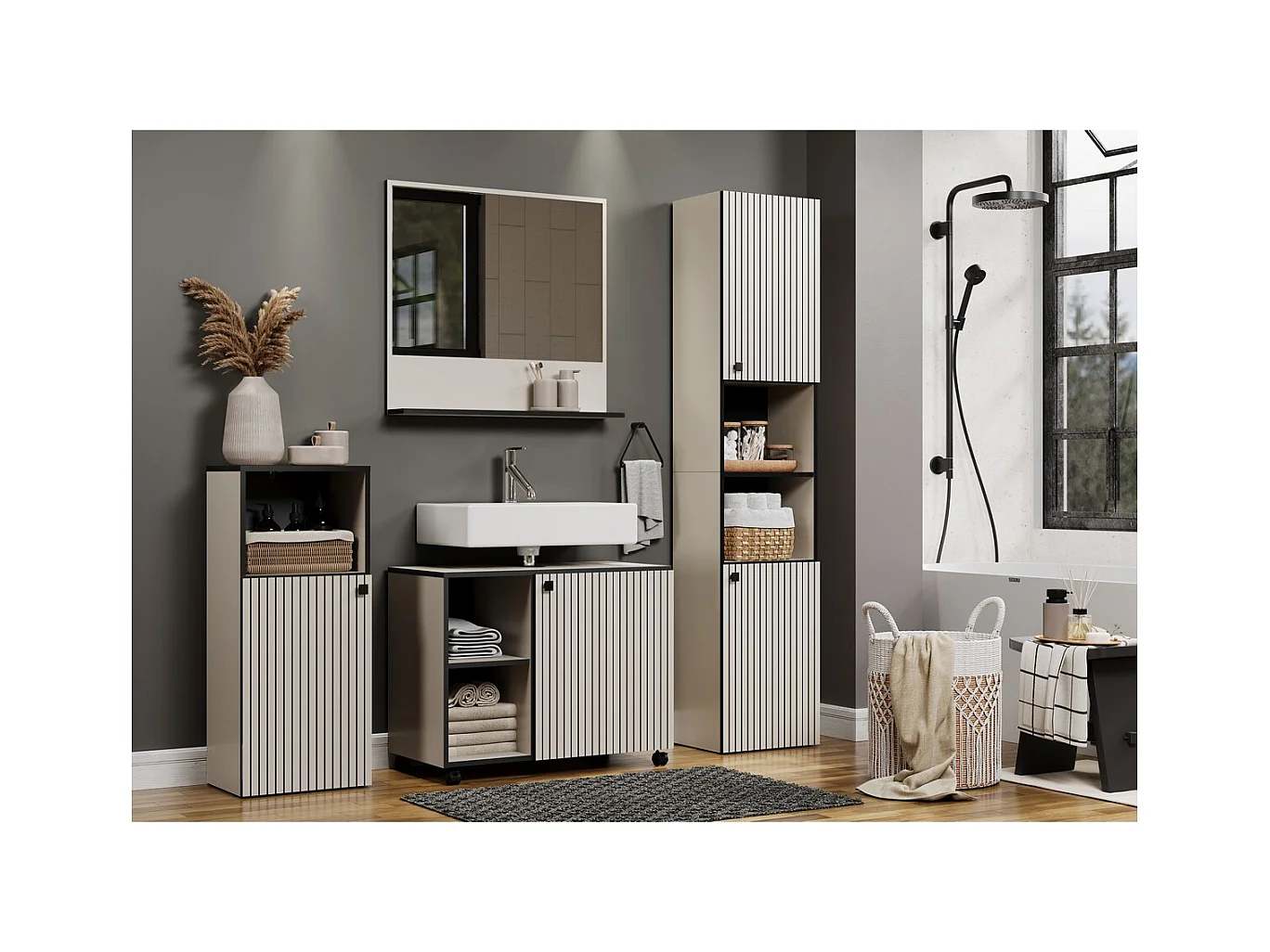 Badkamermeubel onder de Wastafel Pure, Grijs, 80x42x64 cm, Seven Design