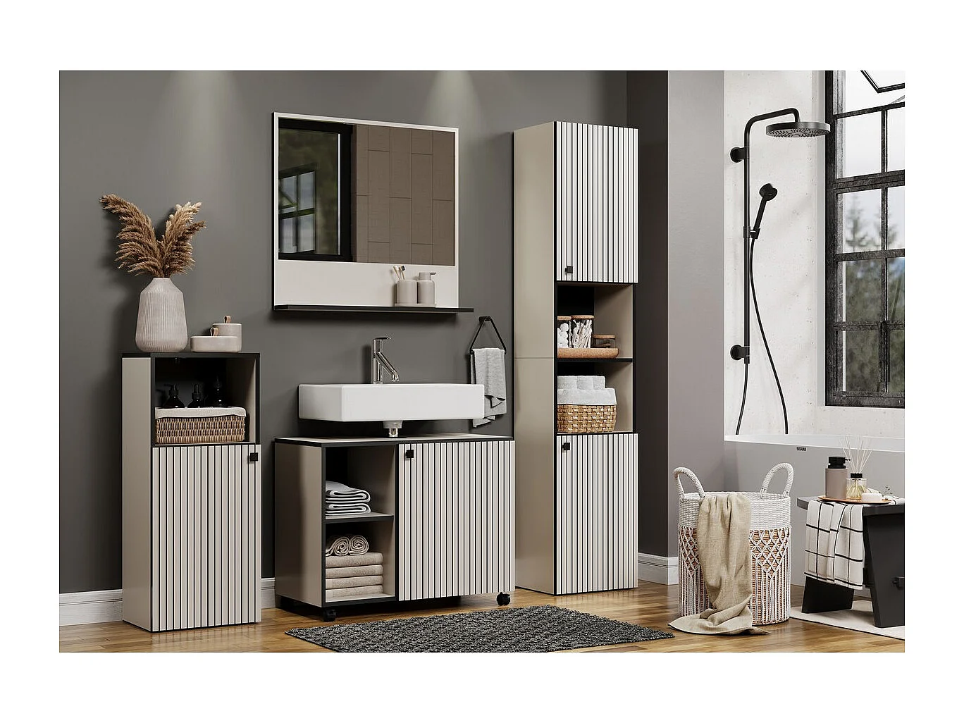 Meuble de Salle de Bain Sous Lavabo Pure, Gris, 80x42x64 cm, Seven Design