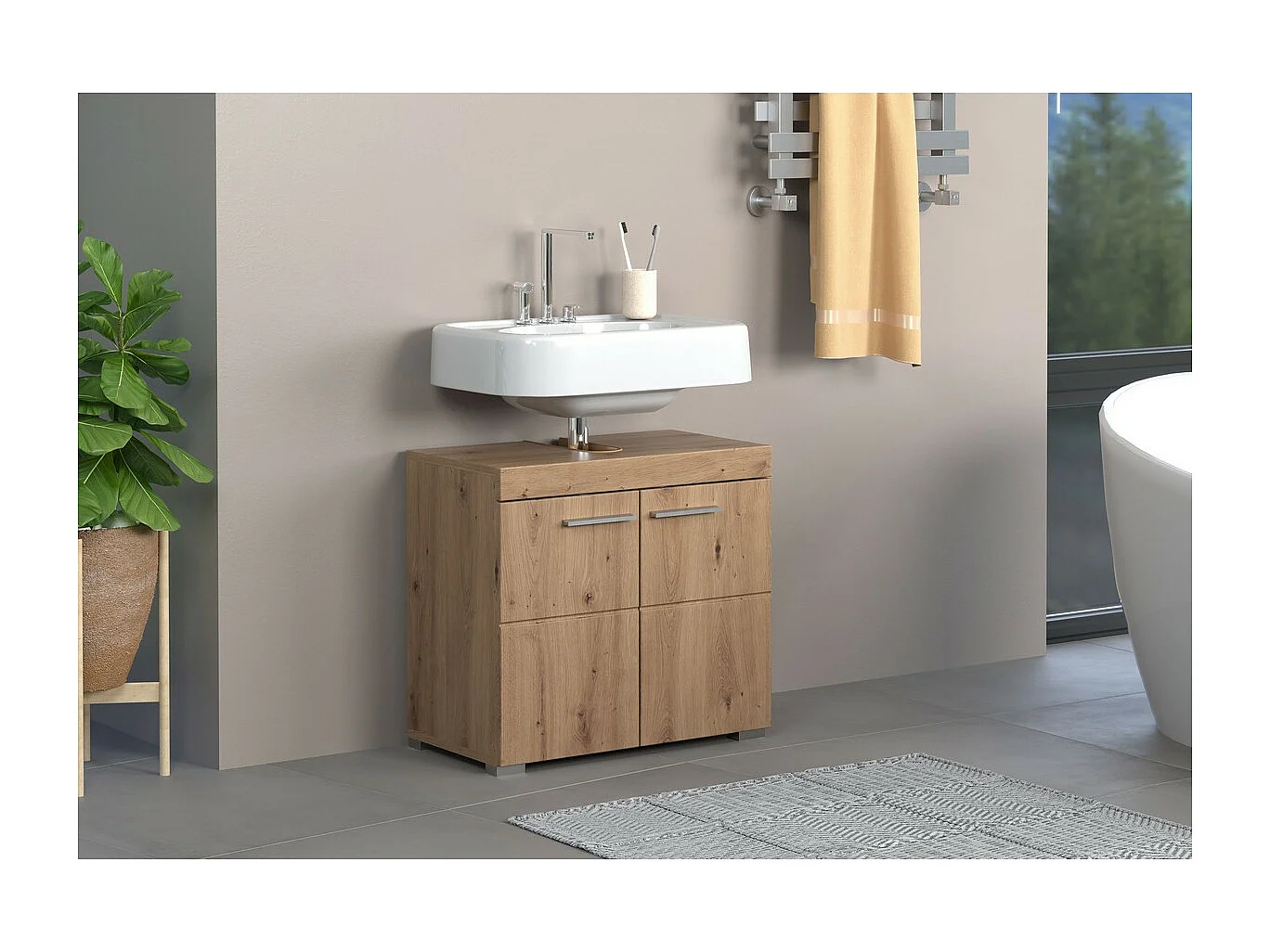 Meuble de Salle de Bain Sous Lavabo Amanda, Marron, 60x34x56 cm, Seven Design