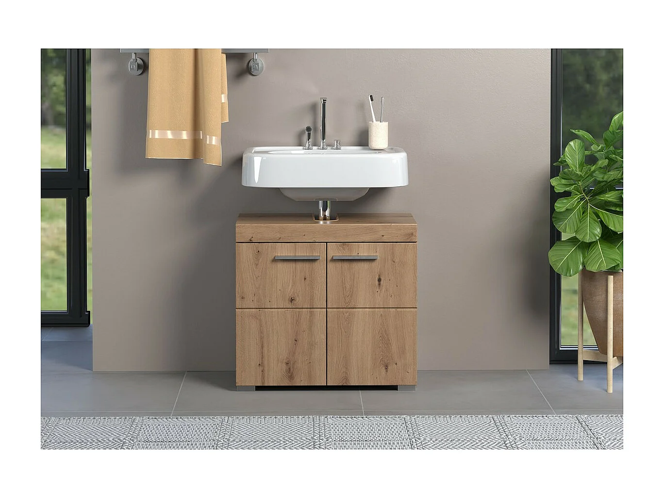 Meuble de Salle de Bain Sous Lavabo Amanda, Marron, 60x34x56 cm, Seven Design