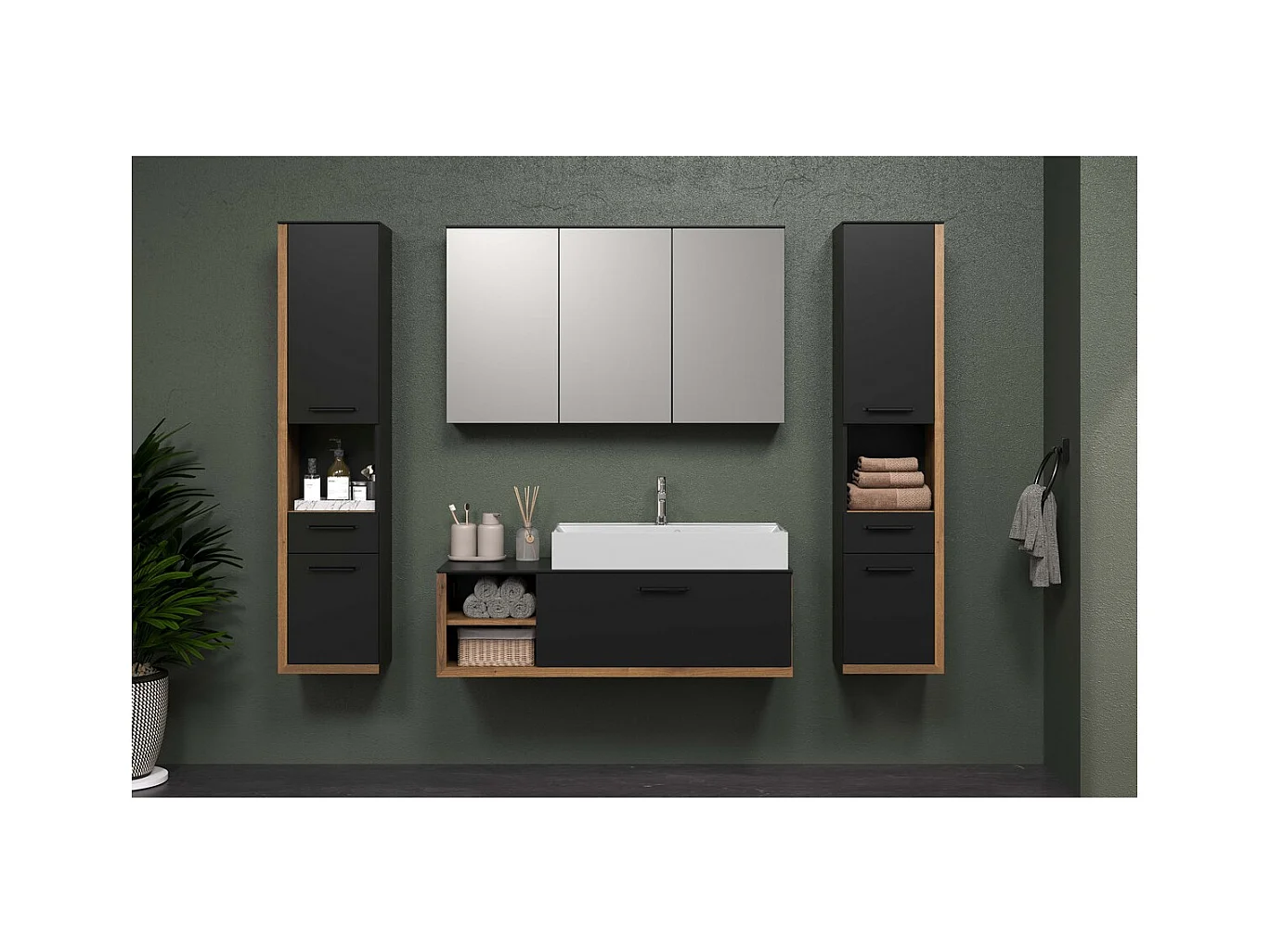 Badkamermeubel onder de Wastafel Synnax, Antraciet, 120x45x36 cm, Seven Design