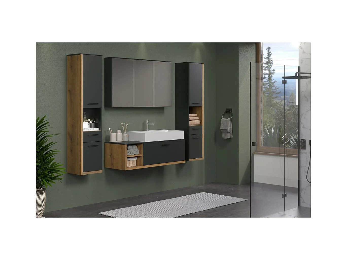 Badkamermeubel onder de Wastafel Synnax, Antraciet, 120x45x36 cm, Seven Design