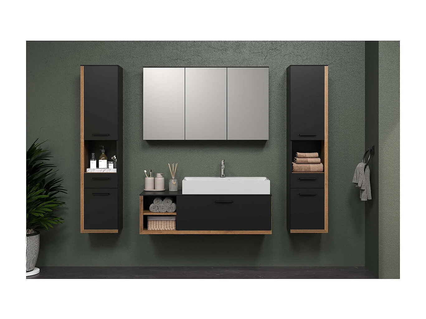Meuble de Salle de Bain Sous Lavabo Synnax, Anthracite, 120x45x36 cm, Seven Design