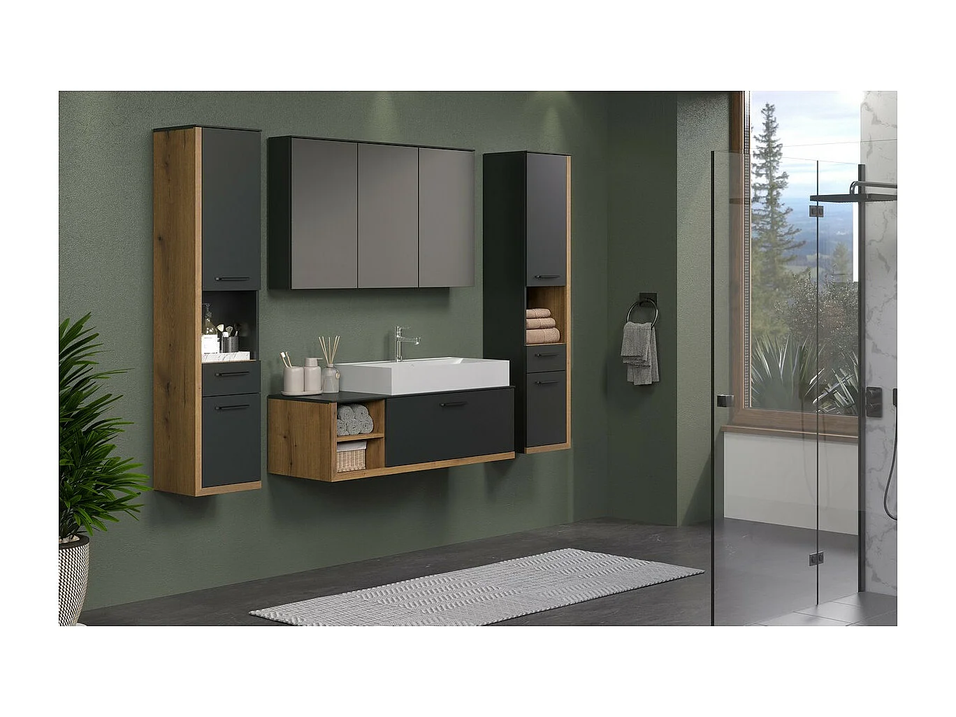 Meuble de Salle de Bain Sous Lavabo Synnax, Anthracite, 120x45x36 cm, Seven Design