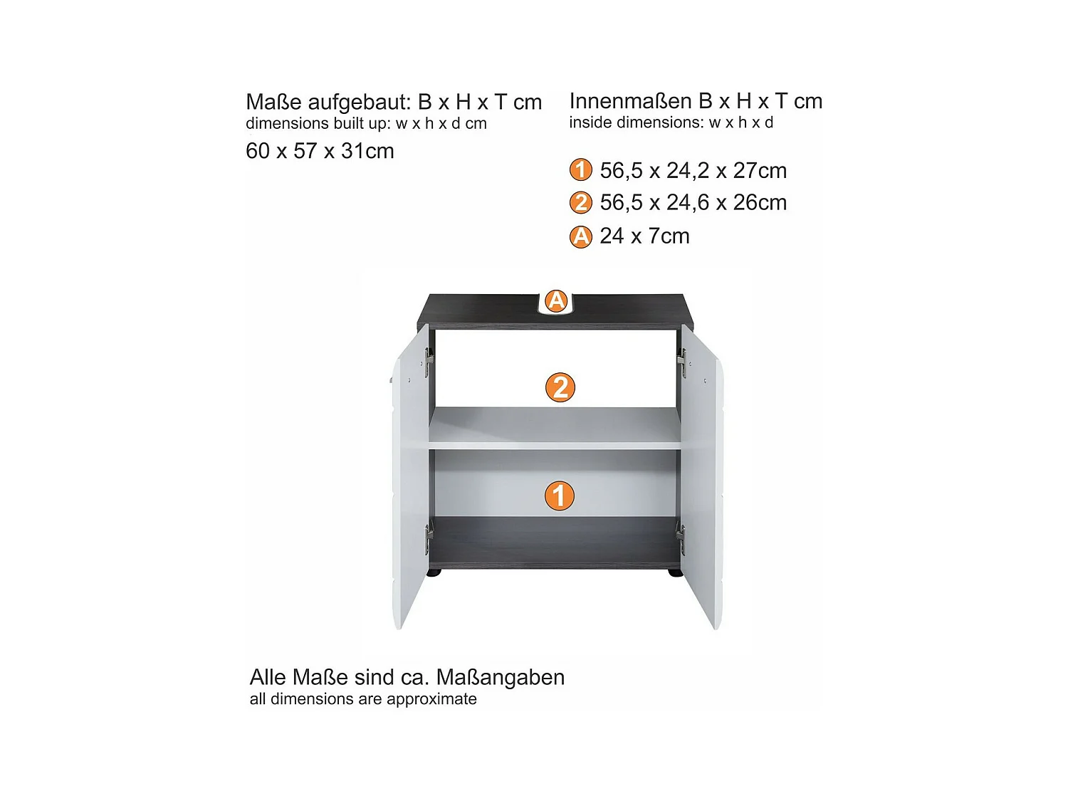 Meuble de Salle de Bain Sous Lavabo Line, Blanc, 60x31x57 cm, Seven Design