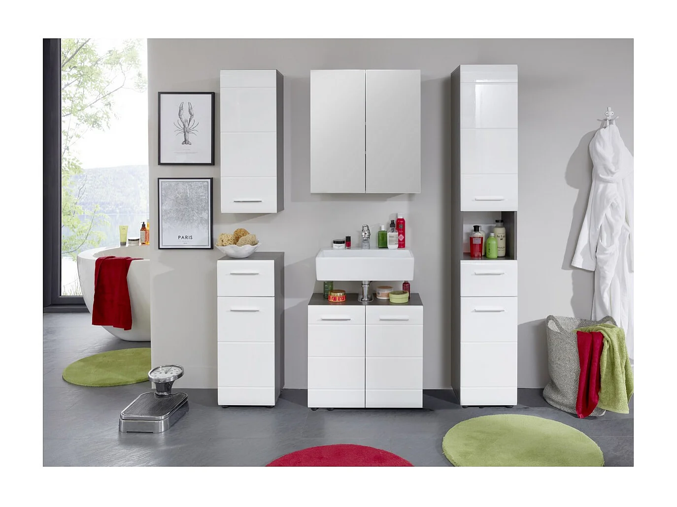 Meuble de Salle de Bain Sous Lavabo Line, Blanc, 60x31x57 cm, Seven Design