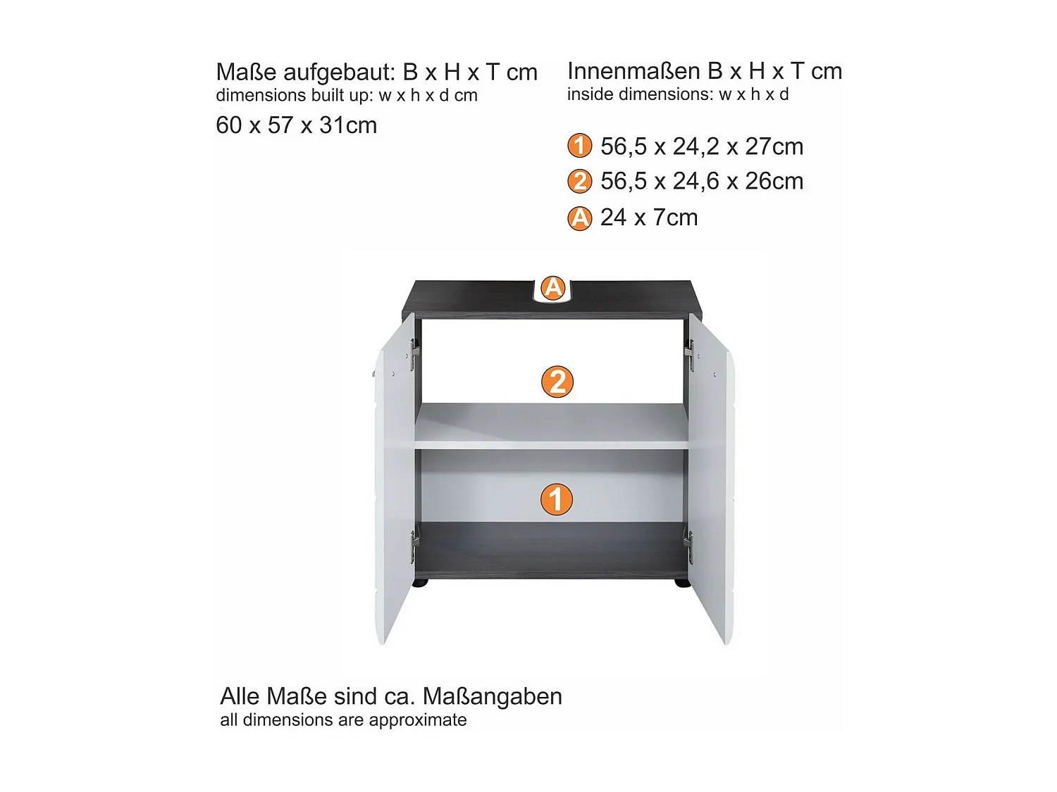 Meuble de Salle de Bain Sous Lavabo Line, Blanc, 60x31x57 cm, Seven Design
