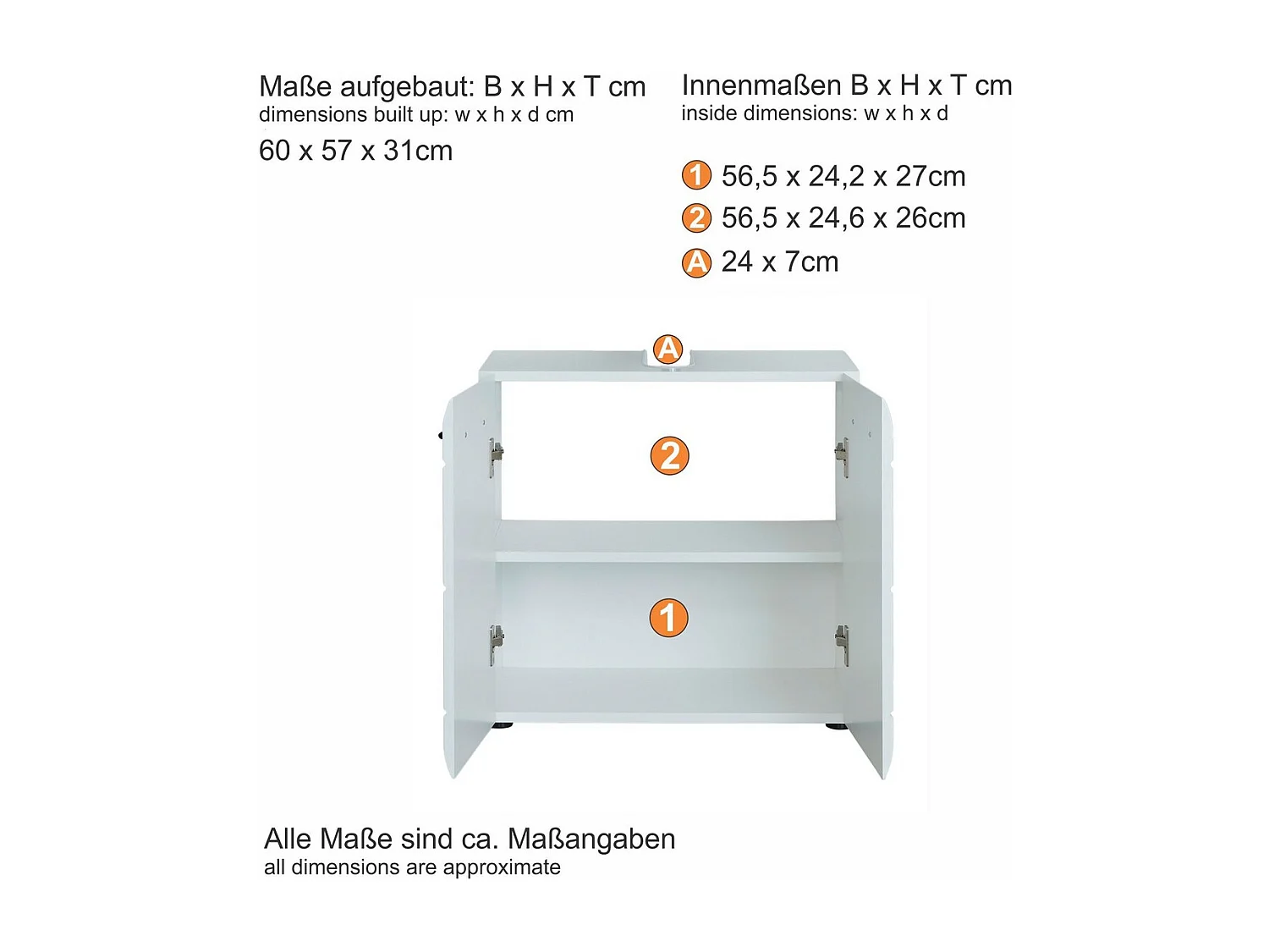 Meuble de Salle de Bain Sous Lavabo Skin, Blanc, 60x31x56 cm, Seven Design