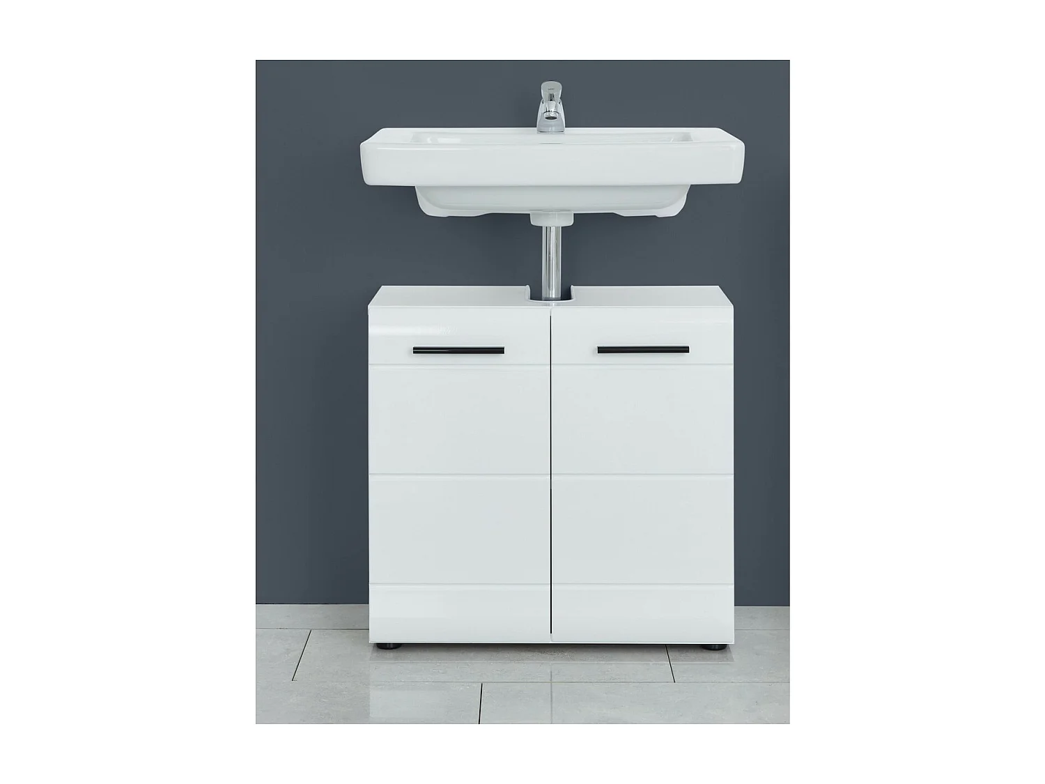 Meuble de Salle de Bain Sous Lavabo Skin, Blanc, 60x31x56 cm, Seven Design