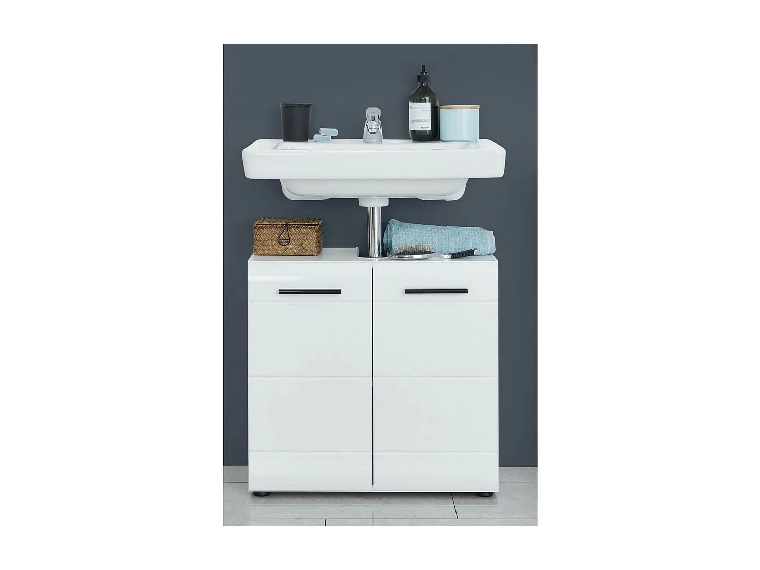 Meuble de Salle de Bain Sous Lavabo Skin, Blanc, 60x31x56 cm, Seven Design