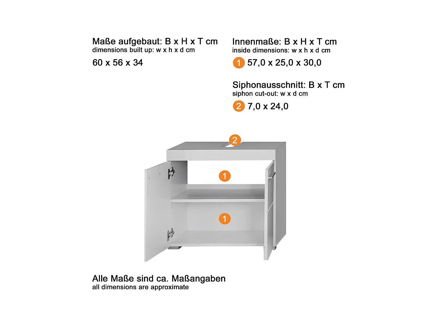 Meuble de Salle de Bain Sous Lavabo Amanda, Blanc, 60x34x56 cm, Seven Design