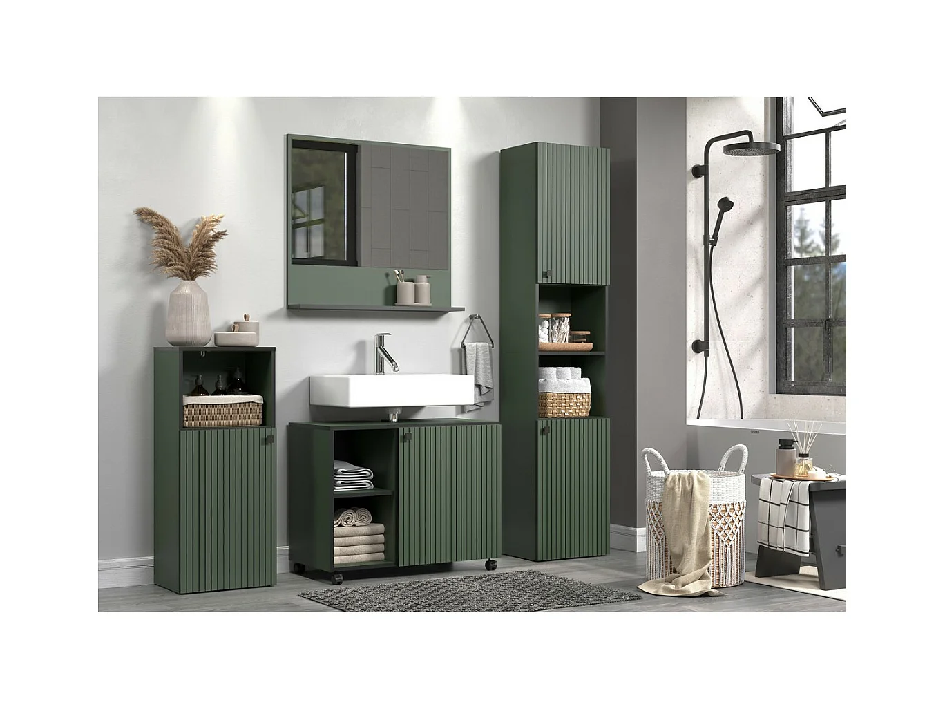 Meuble de Salle de Bain Sous Lavabo Pure, Vert, 80x42x64 cm, Seven Design
