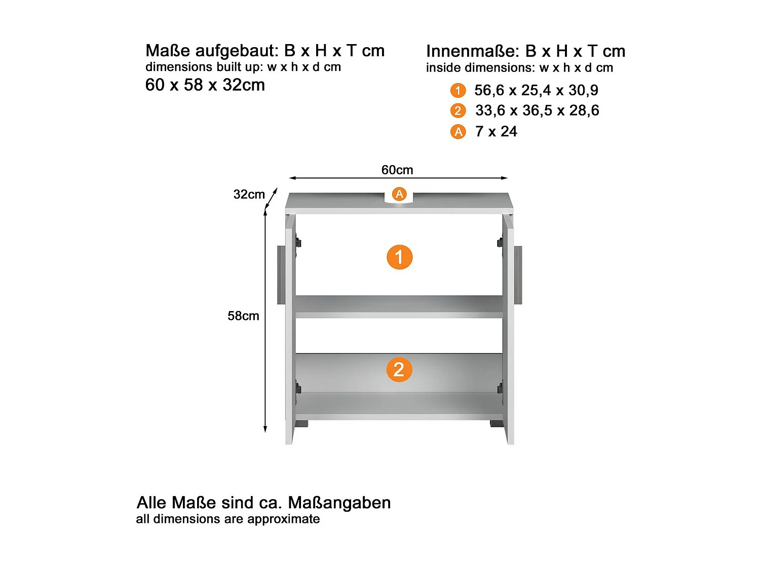 Mobile Sotto Lavabo Wons, Bianco, 60x58x34 cm, EPIKASA