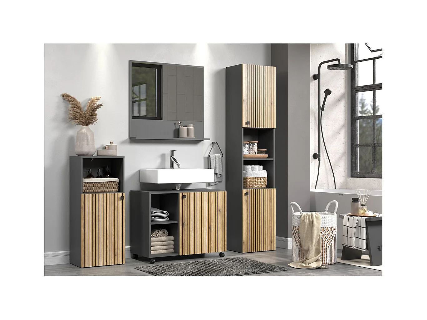 Badkamermeubel onder de Wastafel Pure, Antraciet, 80x42x64 cm, Seven Design